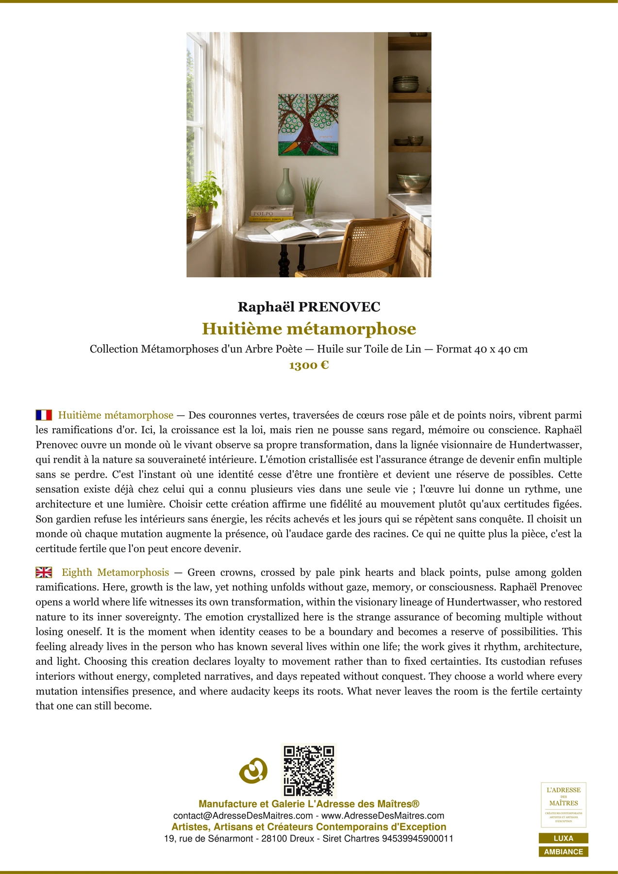 Fiche Premium Ambiance - Huitième métamorphose - Raphaël PRENOVEC - L'Adresse des Maîtres®