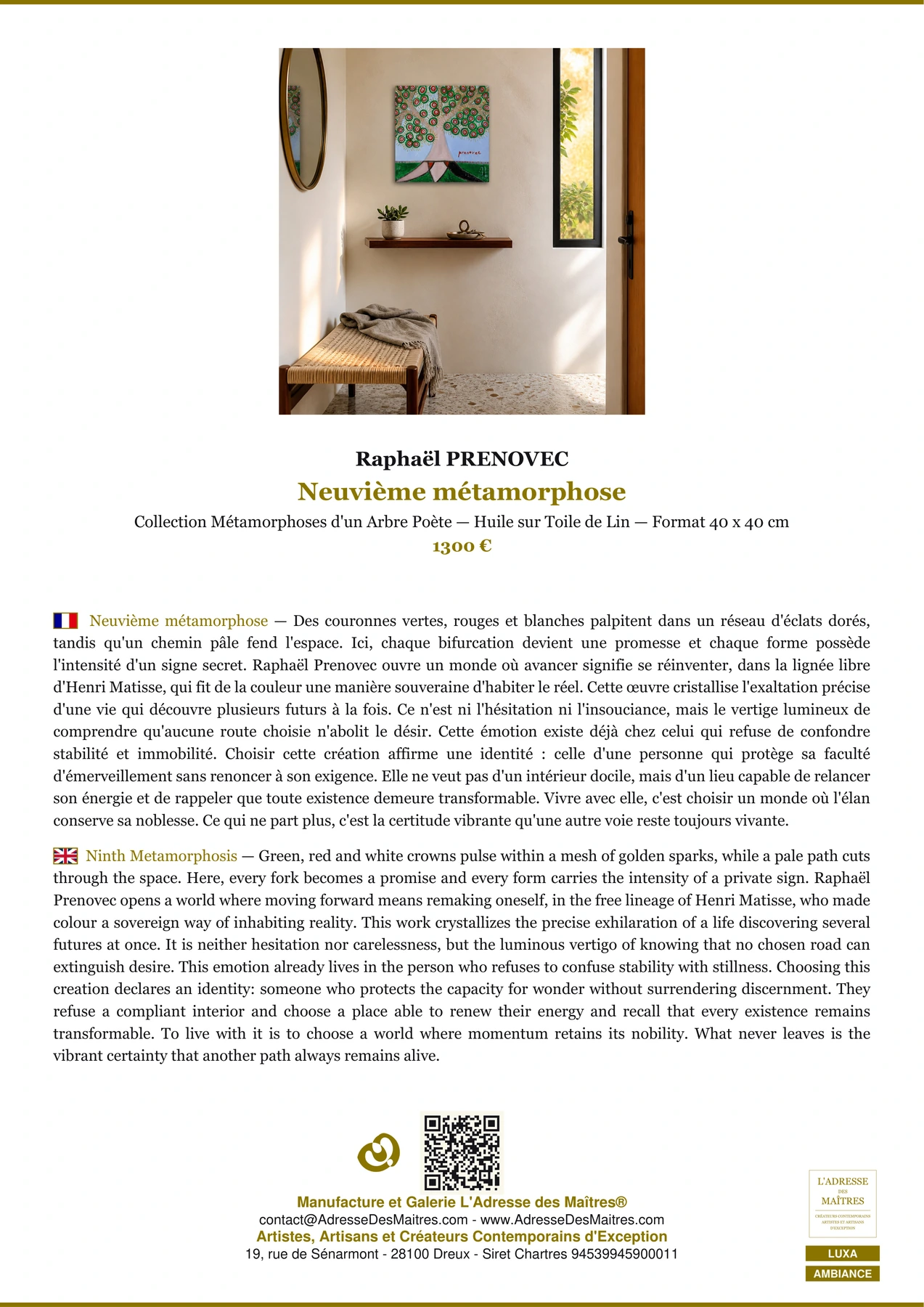 Fiche Premium Ambiance - Neuvième métamorphose - Raphaël PRENOVEC - L'Adresse des Maîtres®