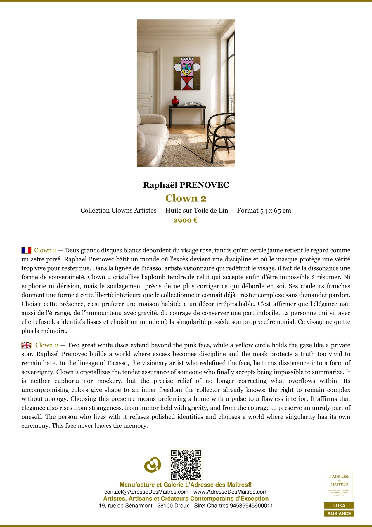 Fiche Premium Ambiance - Clown 2 - Raphaël PRENOVEC - L'Adresse des Maîtres®