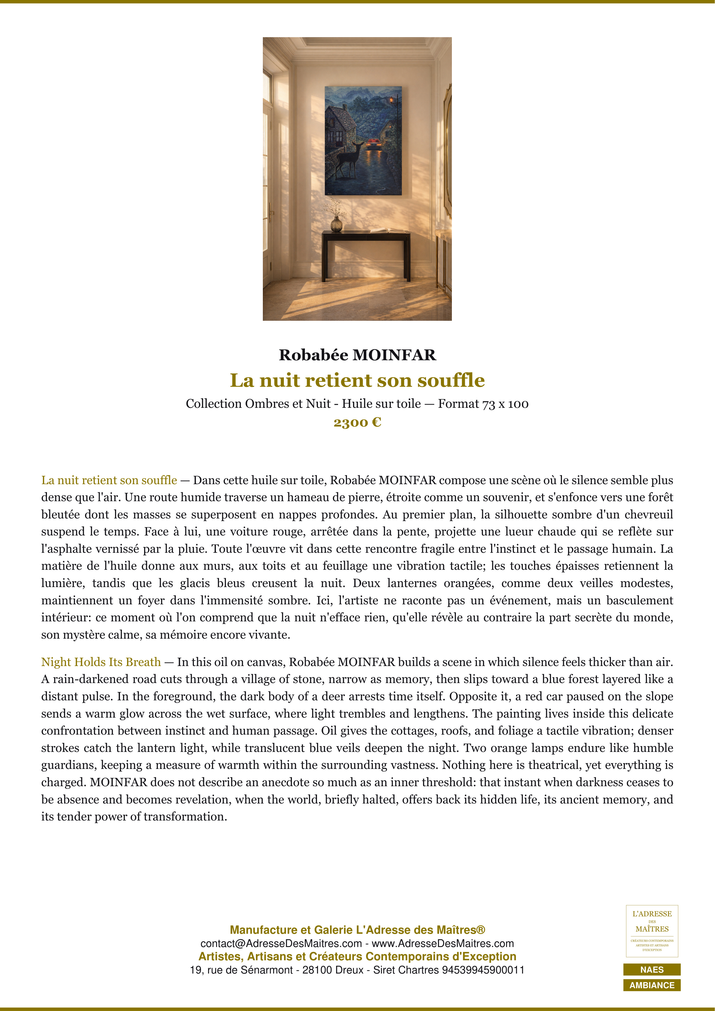 Fiche Premium Ambiance — La nuit retient son souffle — Robabée MOINFAR — L'Adresse des Maîtres®