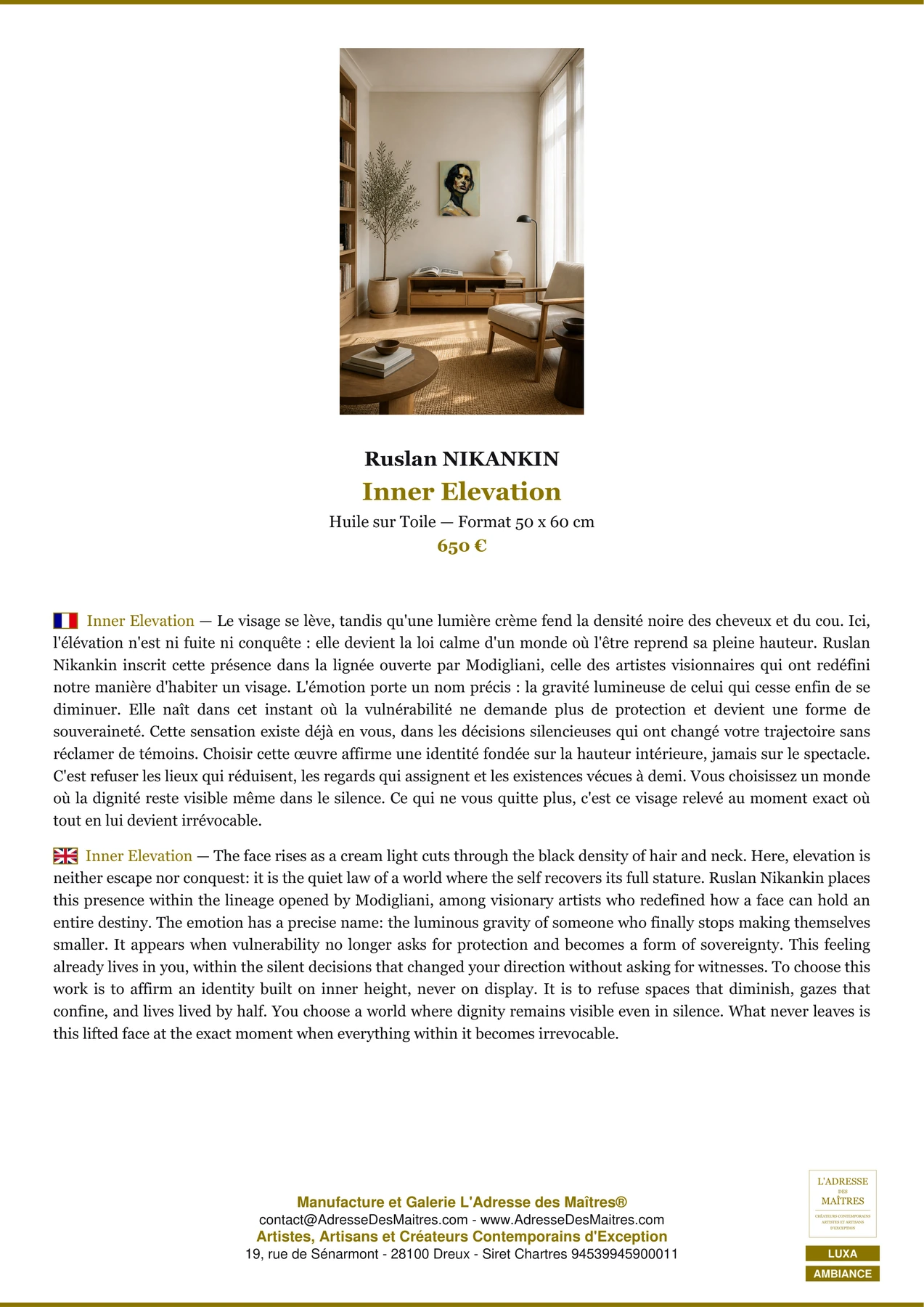 Fiche Premium Ambiance - Inner Elevation - Ruslan NIKANKIN - L'Adresse des Maîtres®