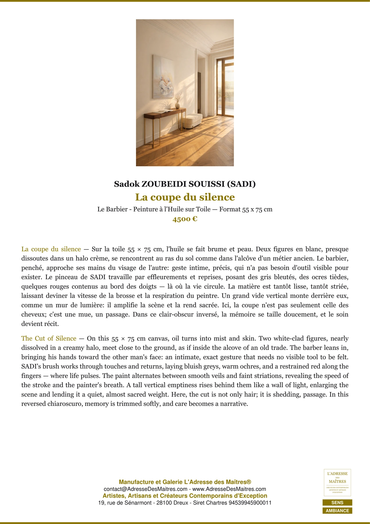 Fiche Premium Ambiance - La coupe du silence - Sadok ZOUBEIDI SOUISSI (SADI) - L'Adresse des Maîtres®