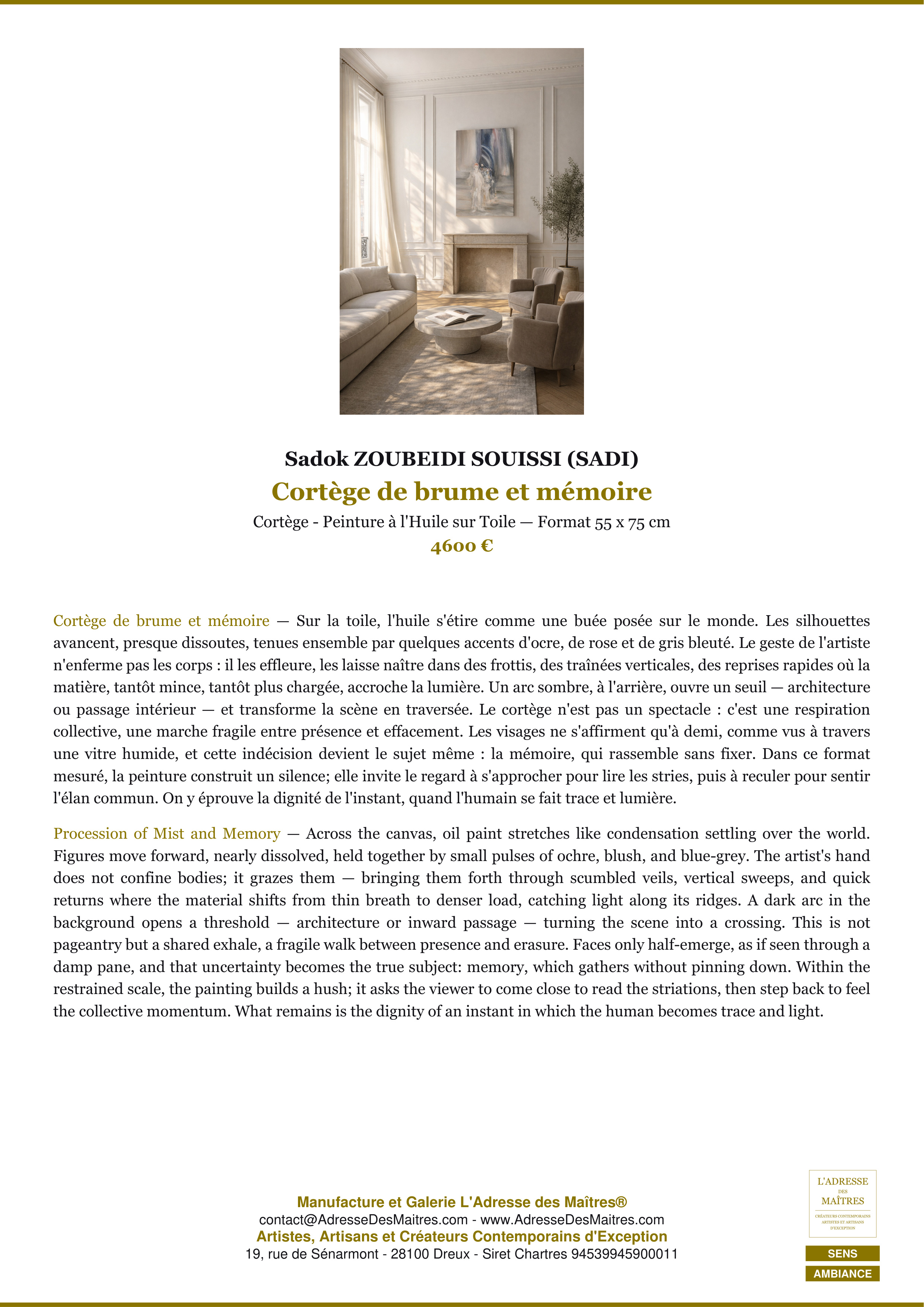 Fiche Premium Ambiance — Cortège de brume et mémoire — Sadok ZOUBEIDI SOUISSI (SADI) — L'Adresse des Maîtres®