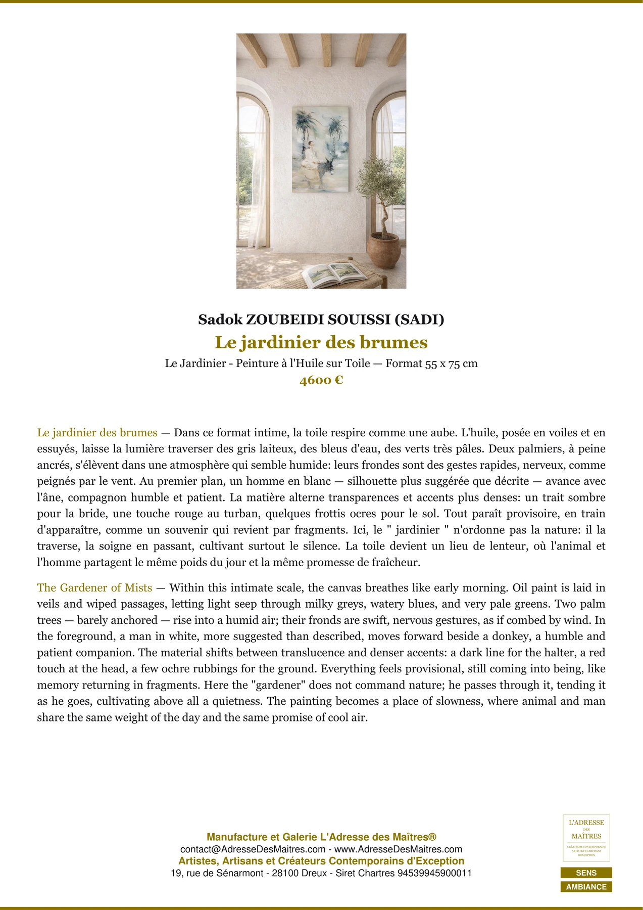 Fiche Premium Ambiance - Le jardinier des brumes - Sadok ZOUBEIDI SOUISSI (SADI) - L'Adresse des Maîtres®