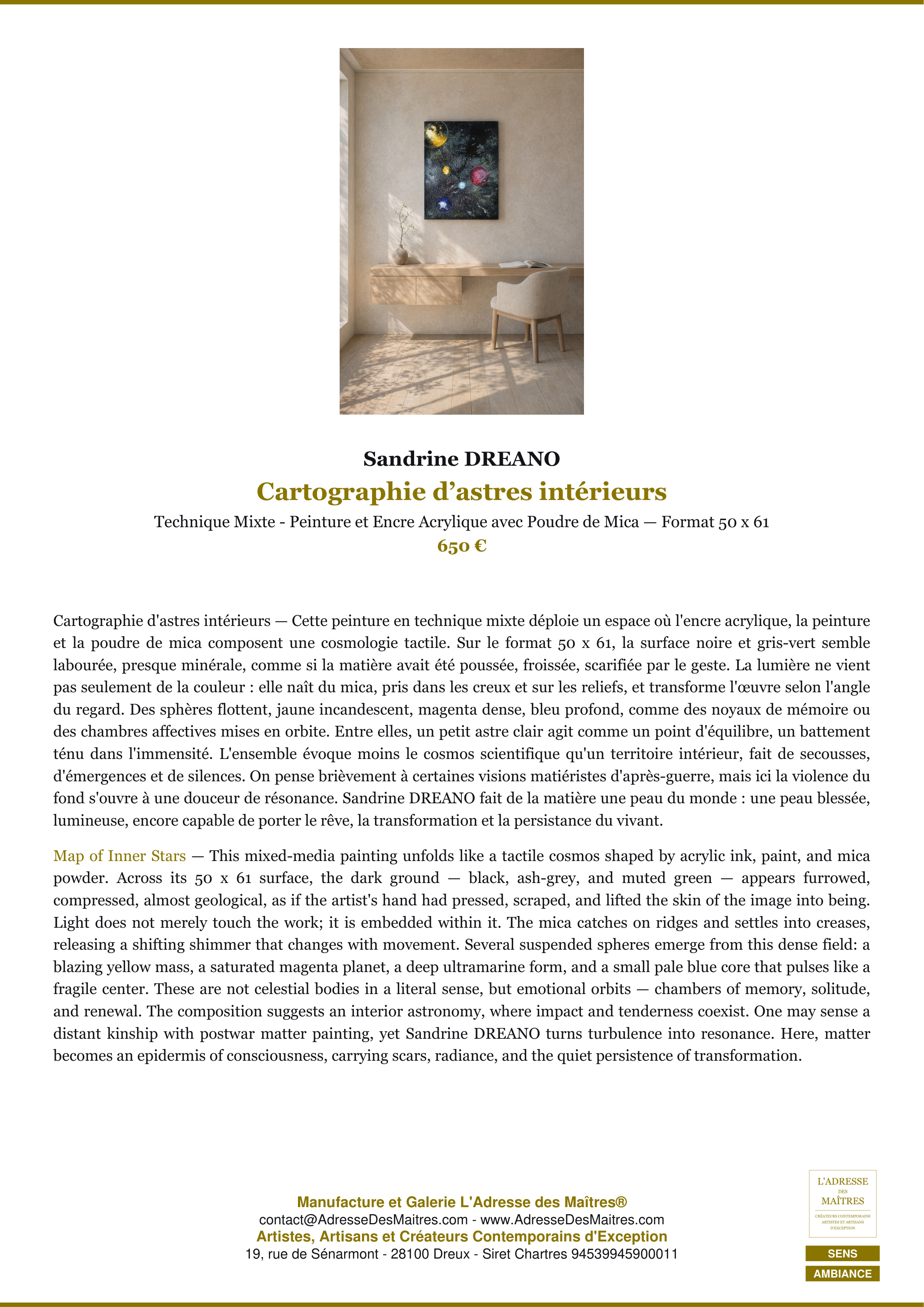Fiche Premium Ambiance — Cartographie d’astres intérieurs — Sandrine DREANO — L'Adresse des Maîtres®