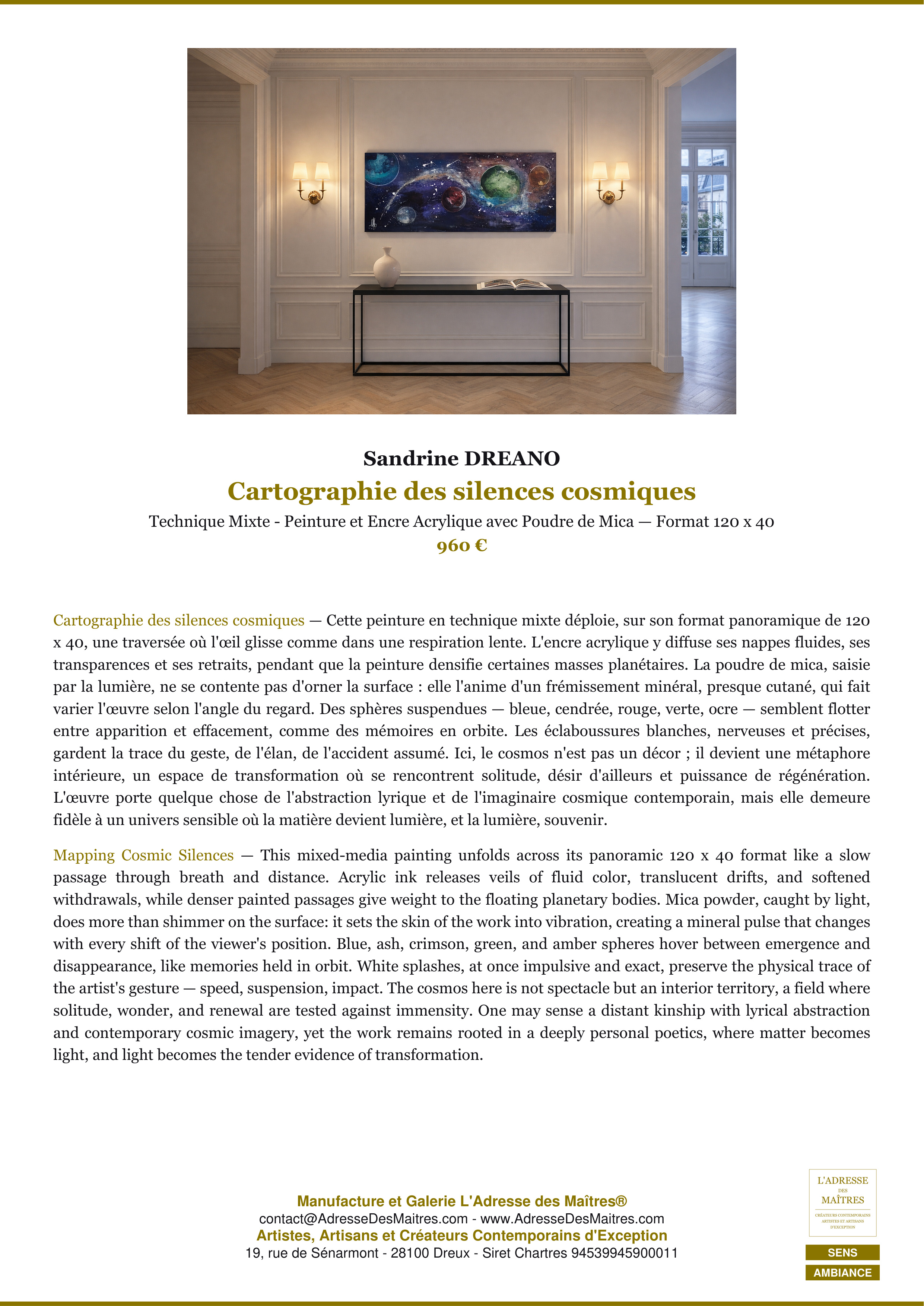 Fiche Premium Ambiance — Cartographie des silences cosmiques — Sandrine DREANO — L'Adresse des Maîtres®