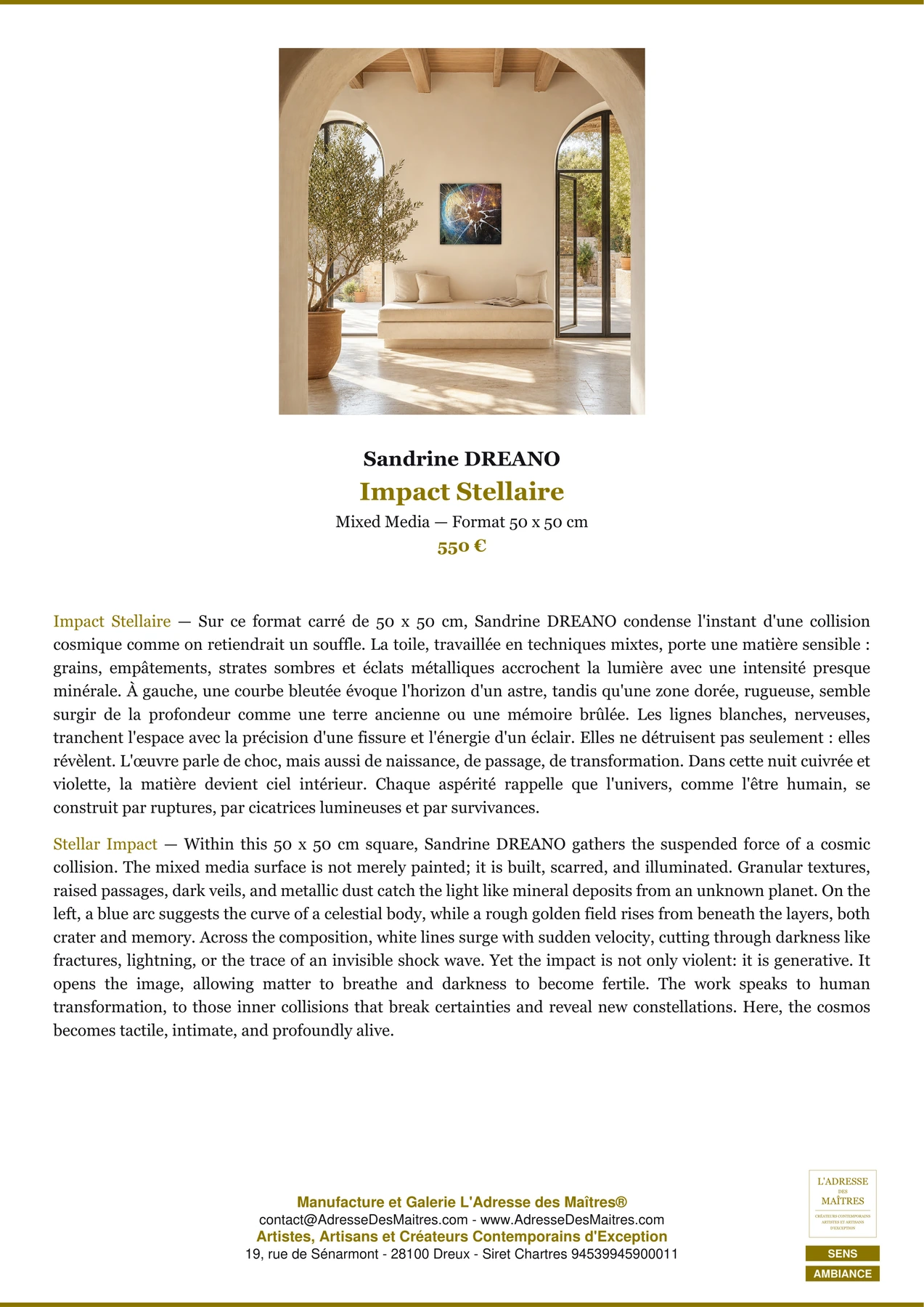 Fiche Premium Ambiance - Impact Stellaire - Sandrine DREANO - L'Adresse des Maîtres®