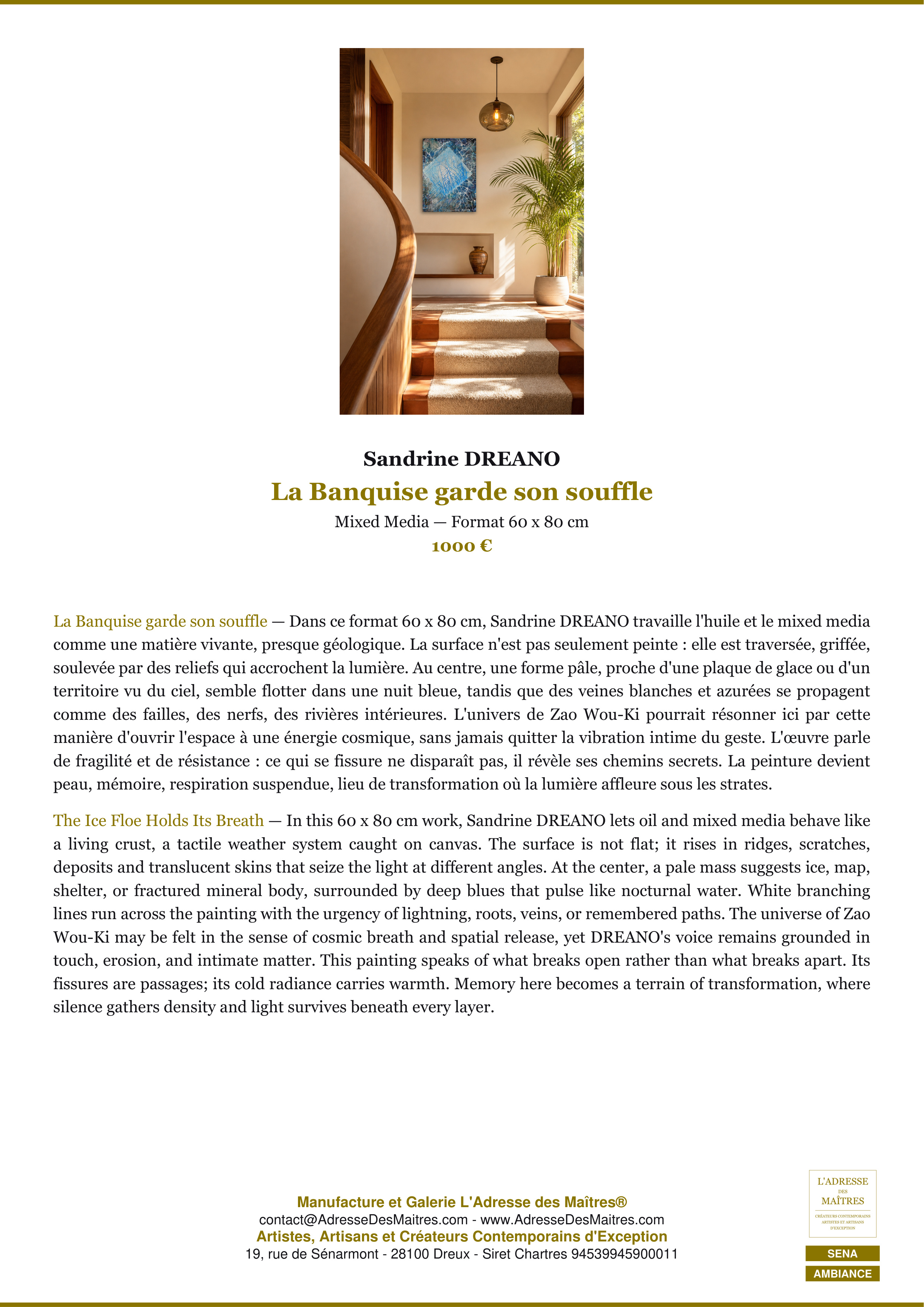 Fiche Premium Ambiance — La Banquise garde son souffle — Sandrine DREANO — L'Adresse des Maîtres®