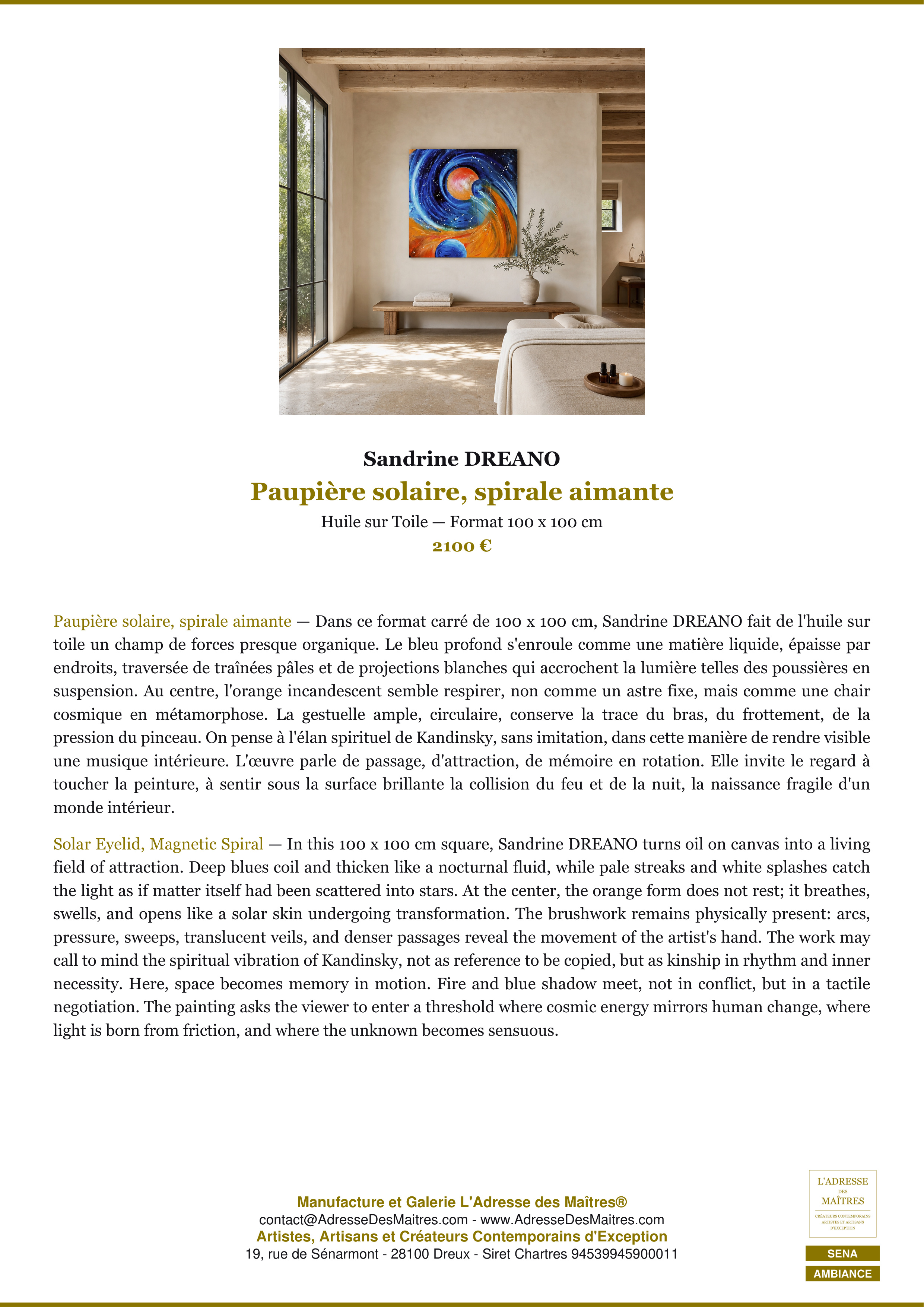 Fiche Premium Ambiance — Paupière solaire, spirale aimante — Sandrine DREANO — L'Adresse des Maîtres®