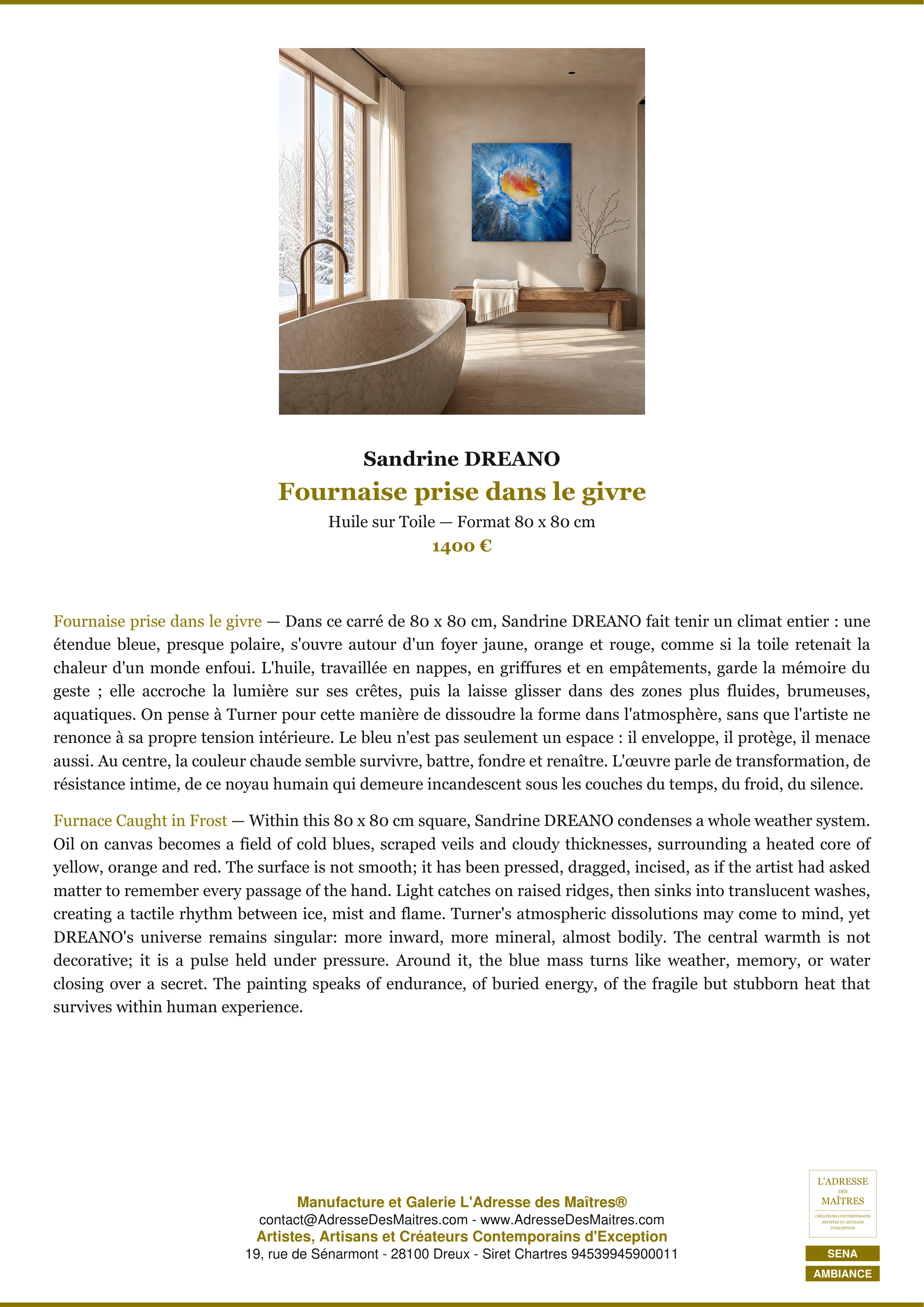 Fiche Premium Ambiance — Fournaise prise dans le givre — Sandrine DREANO — L'Adresse des Maîtres®