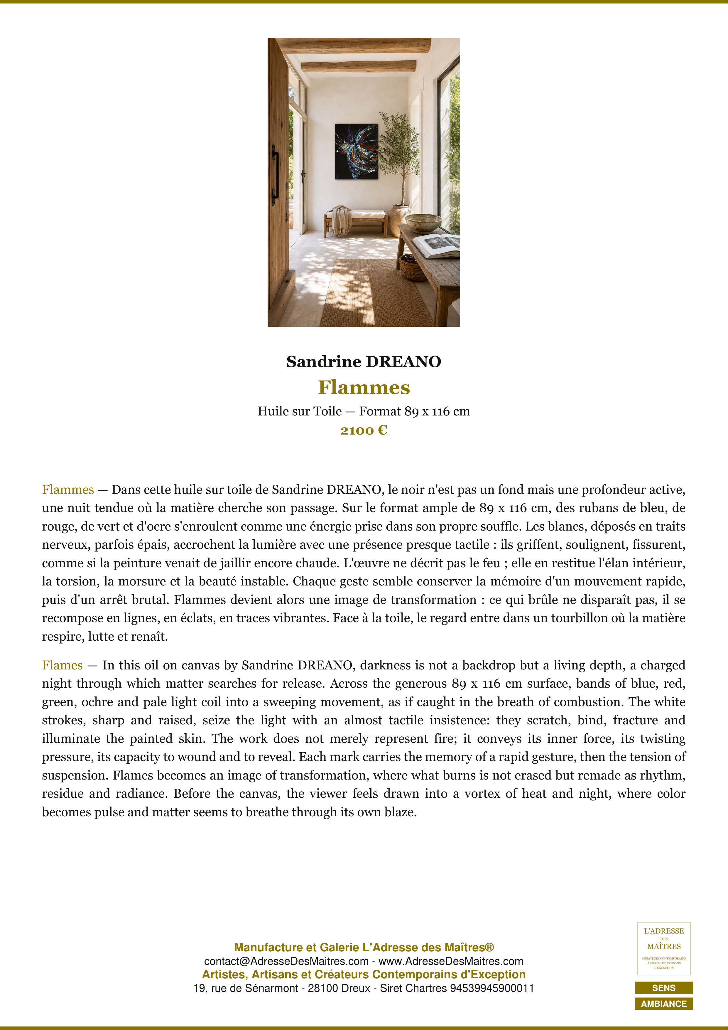 Fiche Premium Ambiance — Flammes — Sandrine DREANO — L'Adresse des Maîtres®