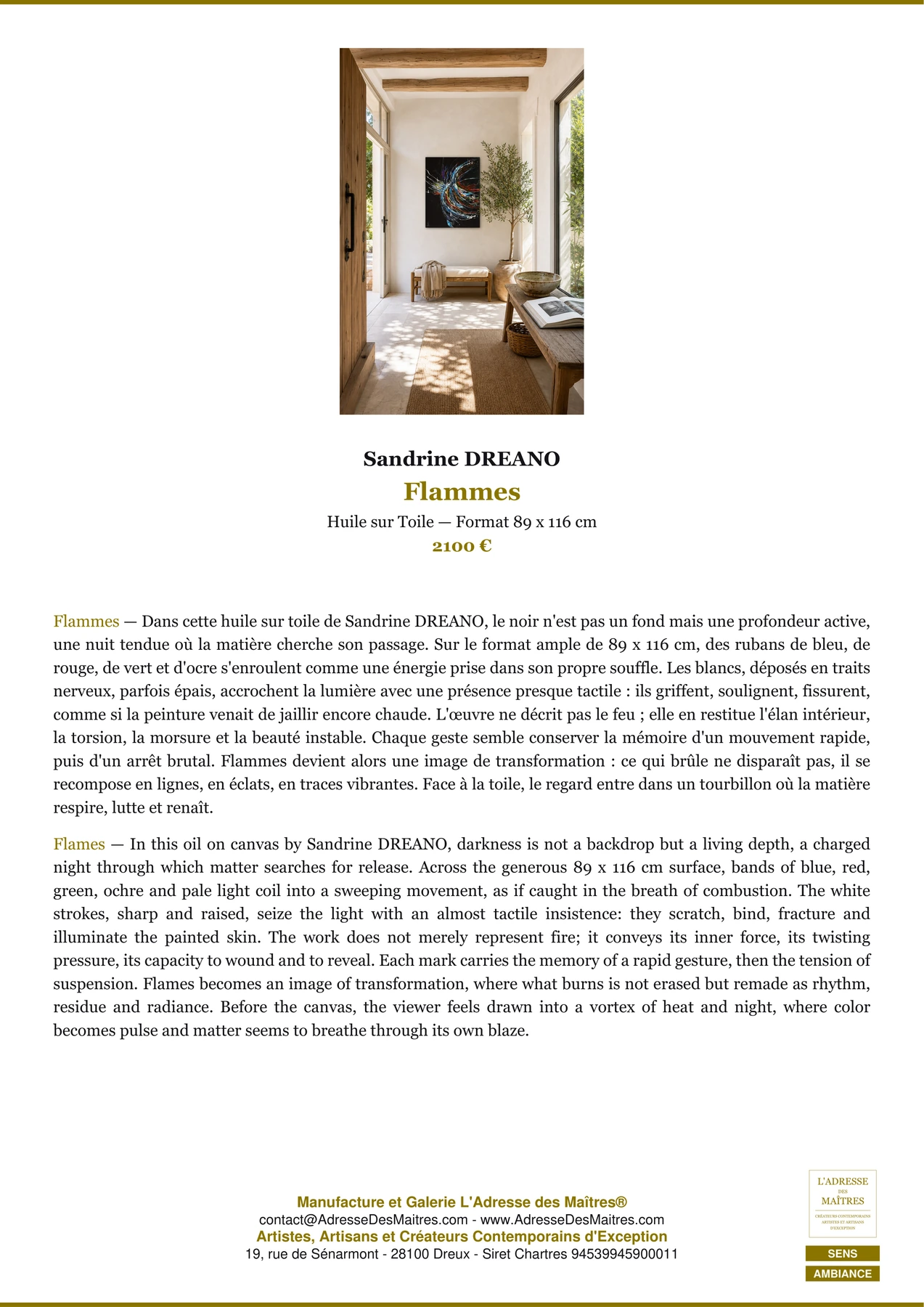Fiche Premium Ambiance - Flammes - Sandrine DREANO - L'Adresse des Maîtres®