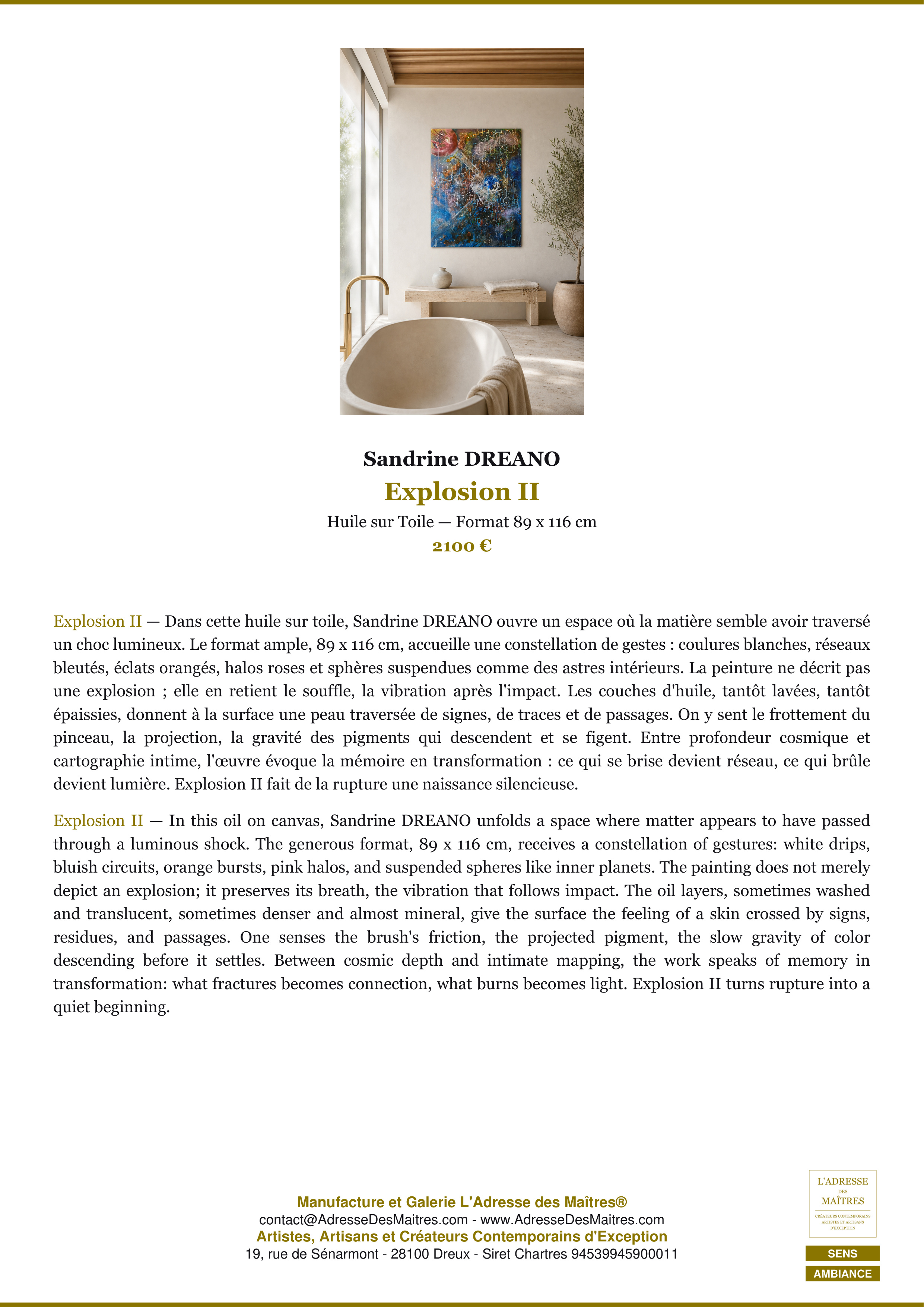 Fiche Premium Ambiance — Explosion II — Sandrine DREANO — L'Adresse des Maîtres®
