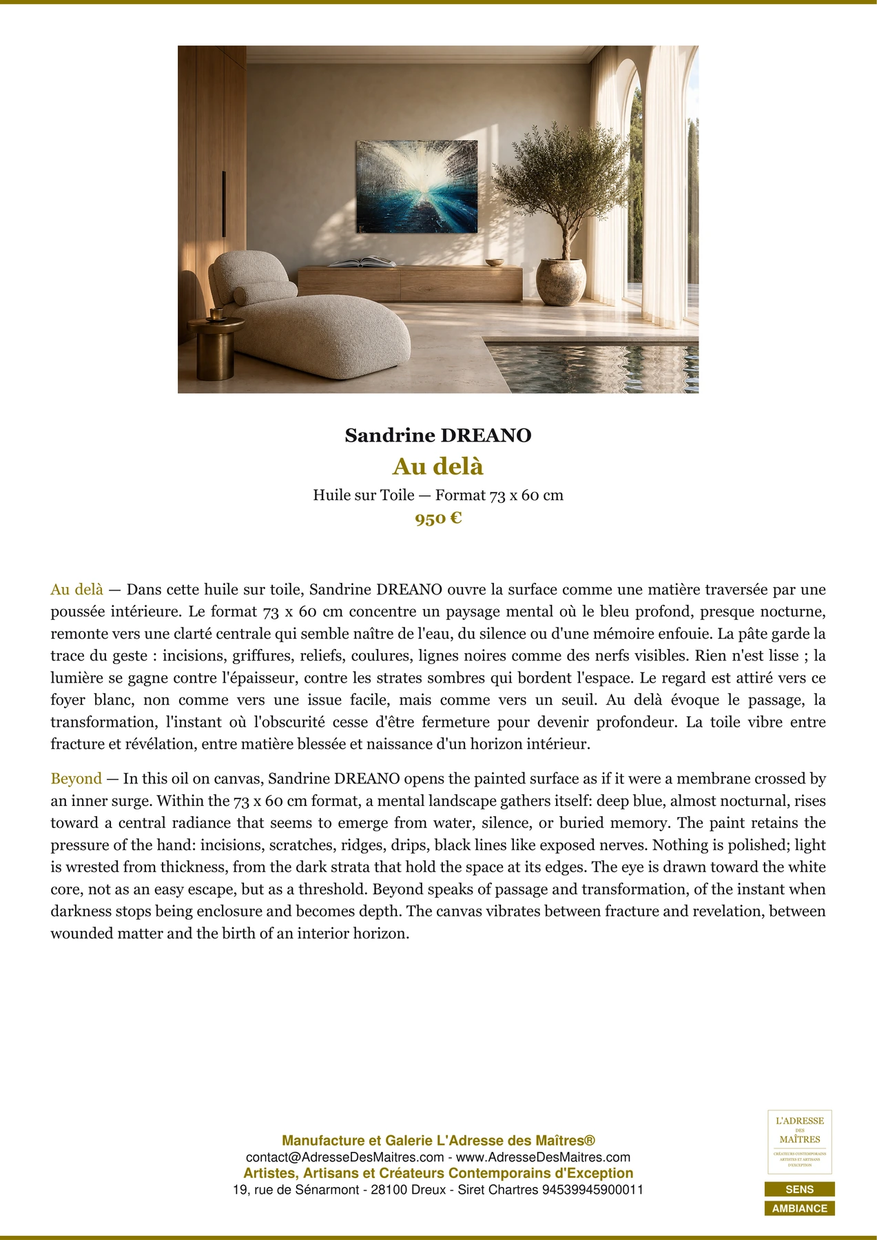Fiche Premium Ambiance - Au delà - Sandrine DREANO - L'Adresse des Maîtres®