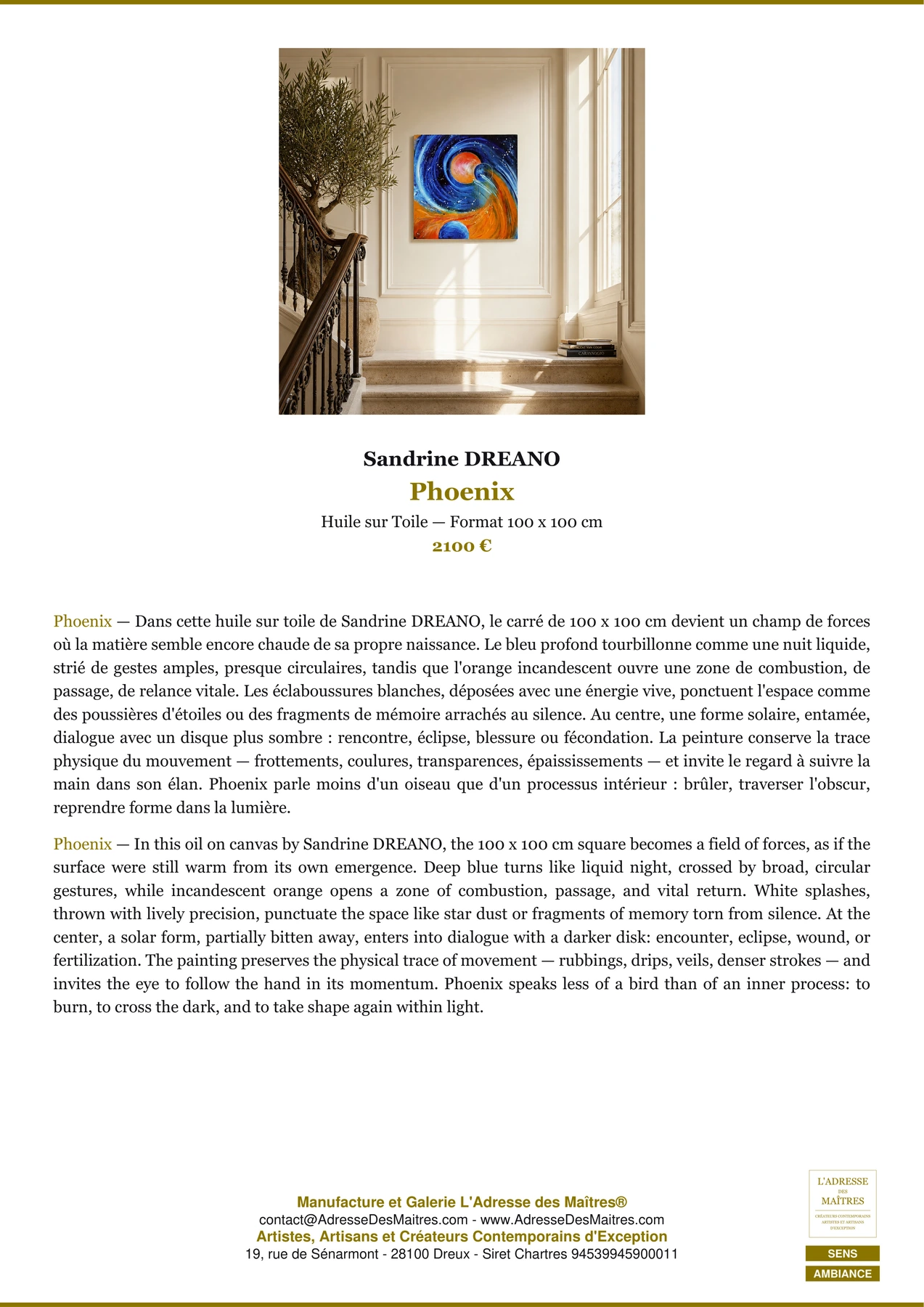 Fiche Premium Ambiance - Phoenix - Sandrine DREANO - L'Adresse des Maîtres®
