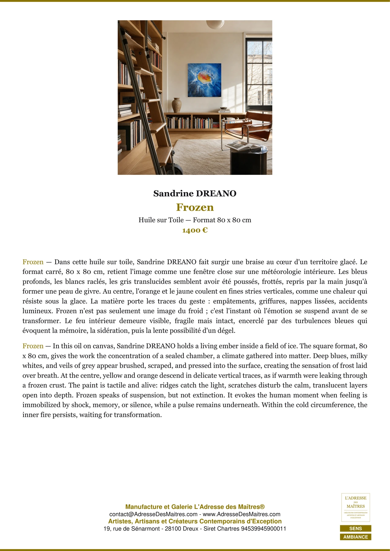 Fiche Premium Ambiance - Frozen - Sandrine DREANO - L'Adresse des Maîtres®
