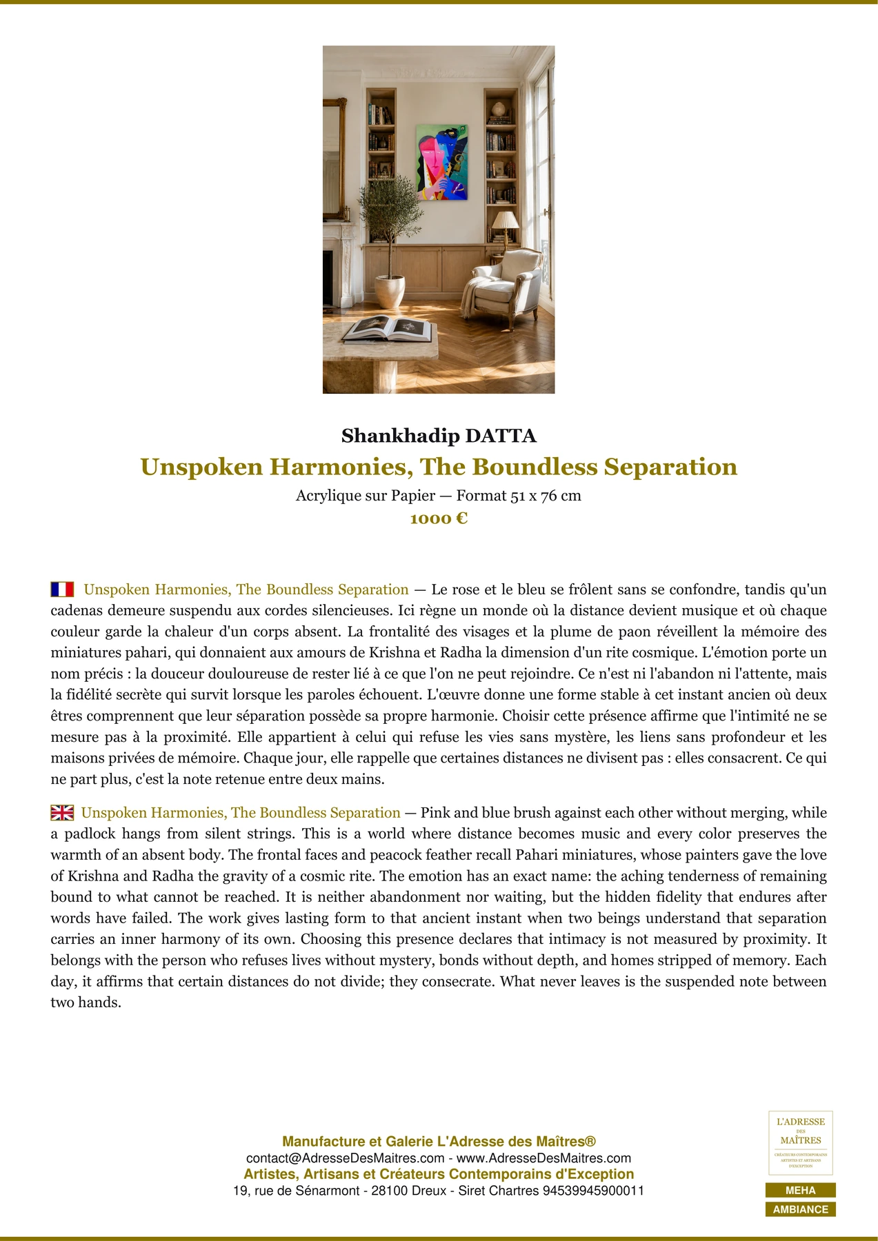 Fiche Premium Ambiance - Unspoken Harmonies, The Boundless Separation - Shankhadip DATTA - L'Adresse des Maîtres®