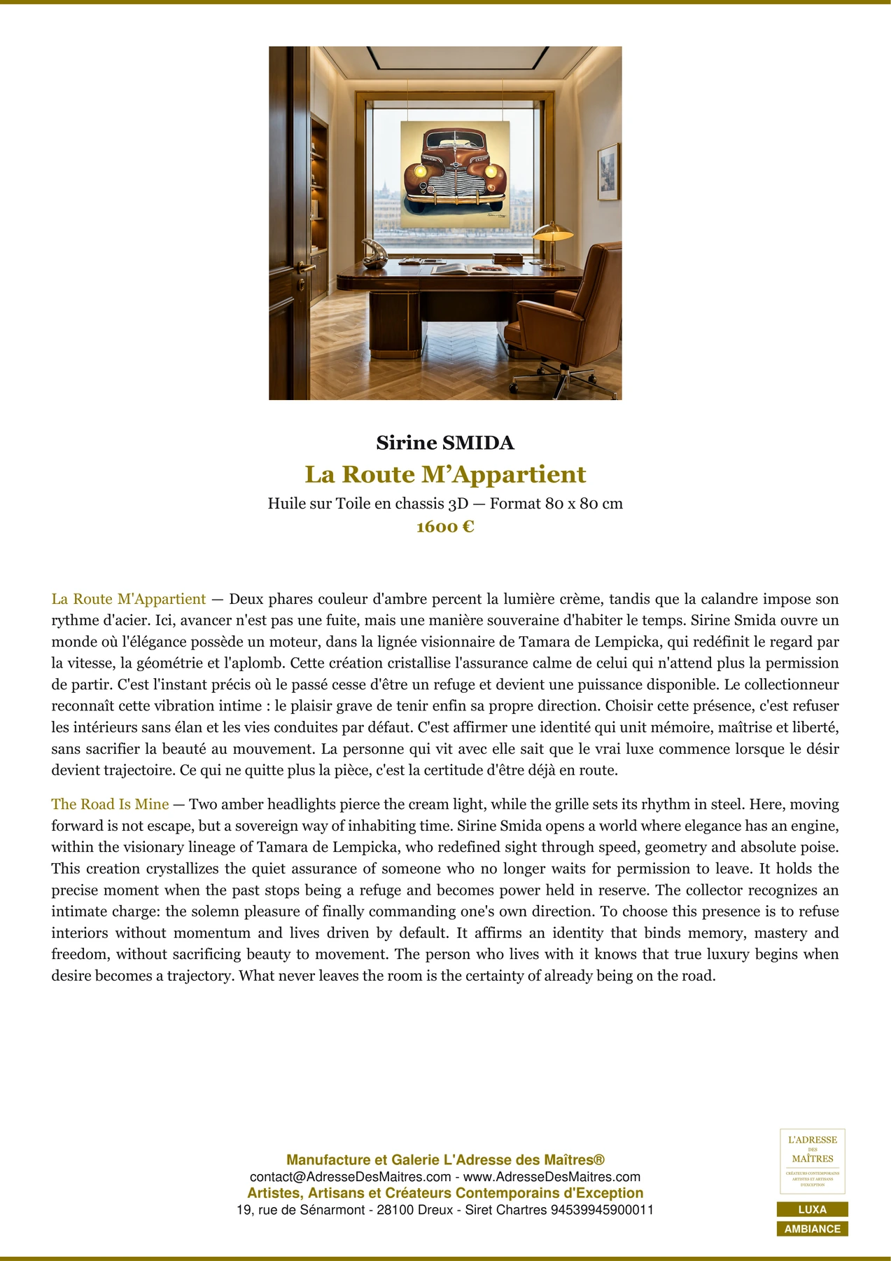 Fiche Premium Ambiance — La Route M’Appartient — Sirine SMIDA — L'Adresse des Maîtres®