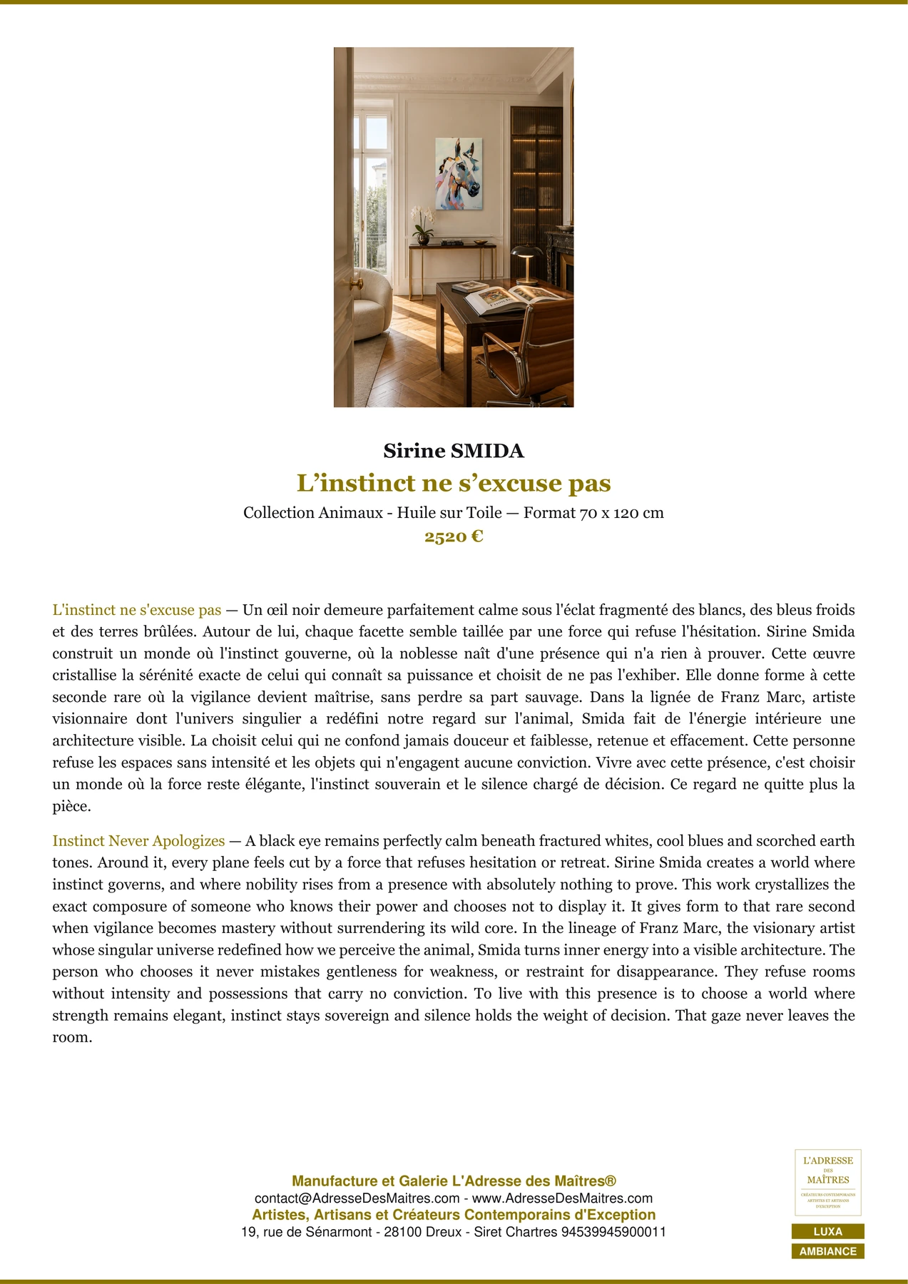 Fiche Premium Ambiance - L’instinct ne s’excuse pas - Sirine SMIDA - L'Adresse des Maîtres®