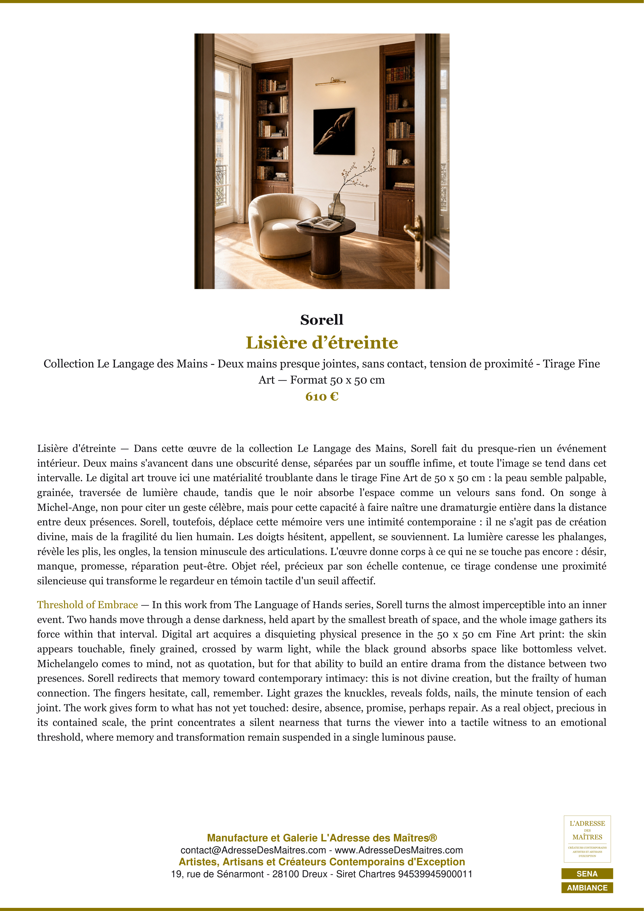 Fiche Premium Ambiance — Lisière d’étreinte — Sorell — L'Adresse des Maîtres®