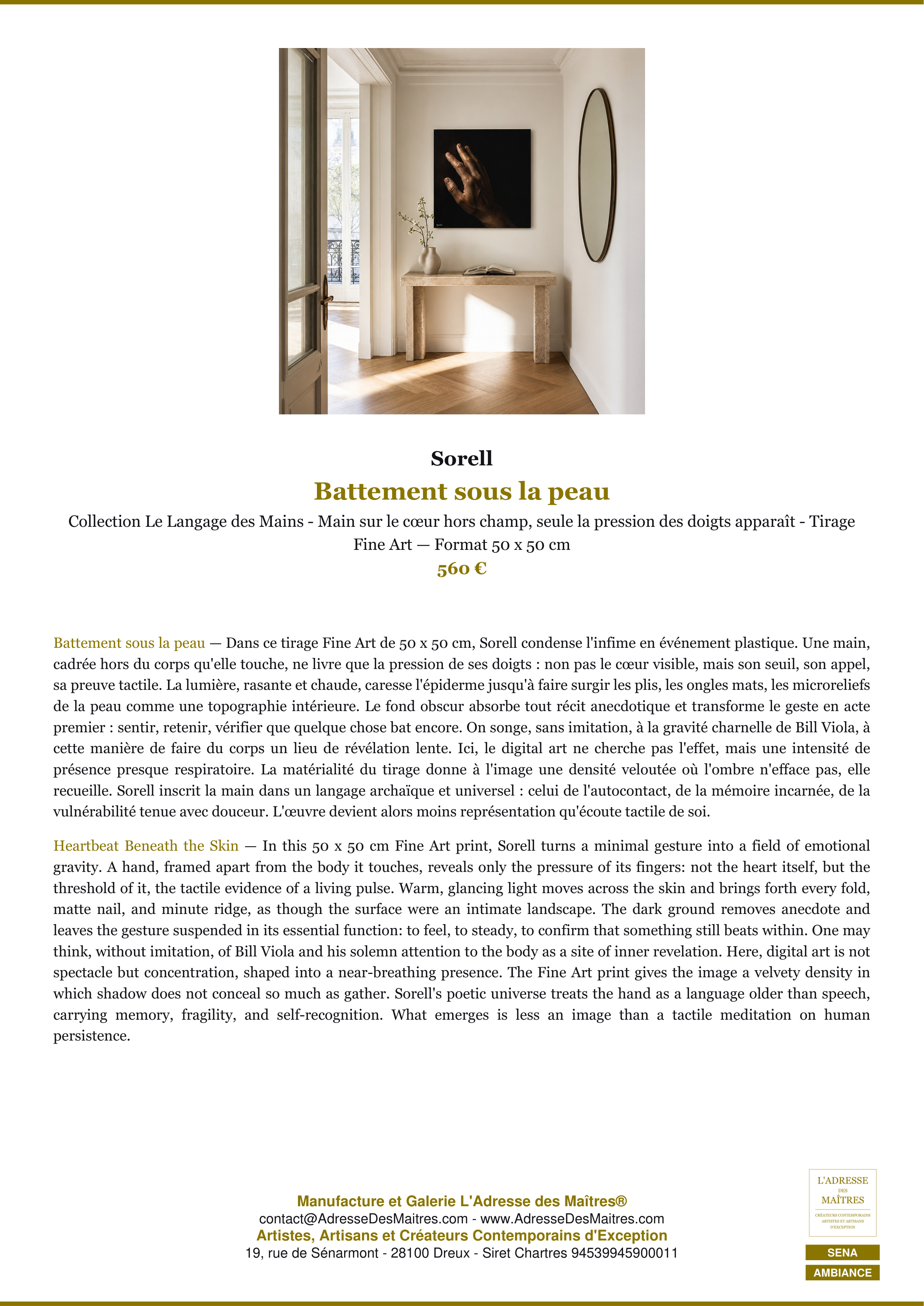 Fiche Premium Ambiance — Battement sous la peau — Sorell — L'Adresse des Maîtres®