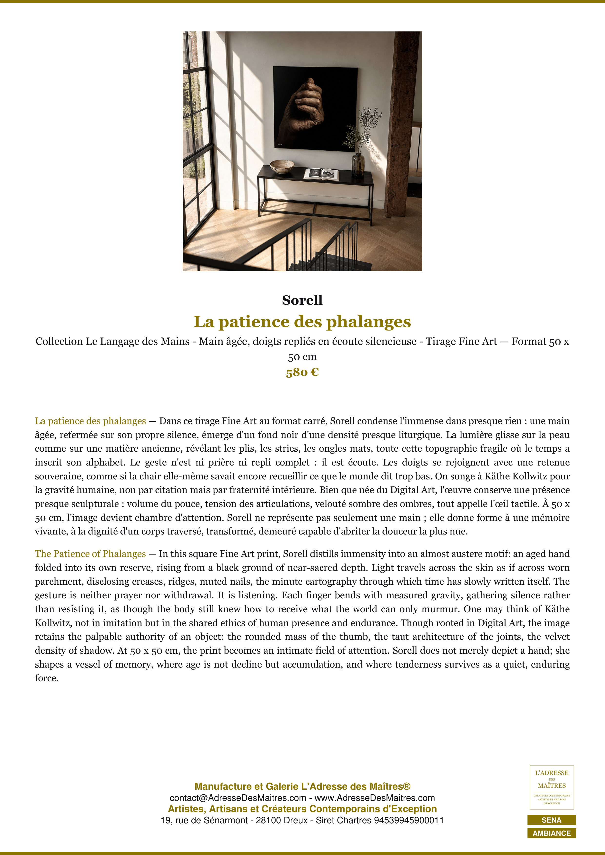 Fiche Premium Ambiance — La patience des phalanges — Sorell — L'Adresse des Maîtres®