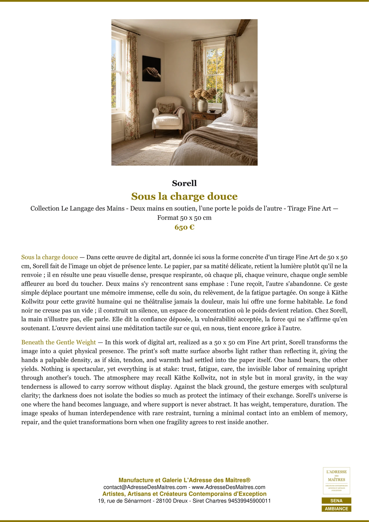 Fiche Premium Ambiance — Sous la charge douce — Sorell — L'Adresse des Maîtres®