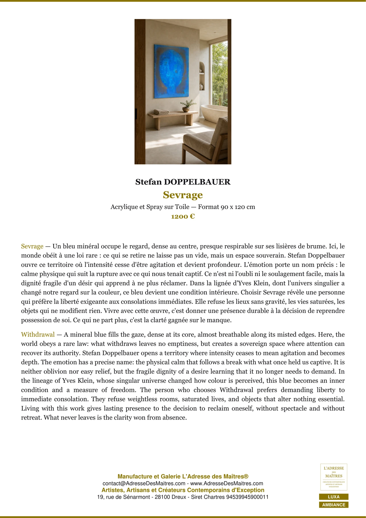 Fiche Premium Ambiance — Sevrage — Stefan DOPPELBAUER — L'Adresse des Maîtres®