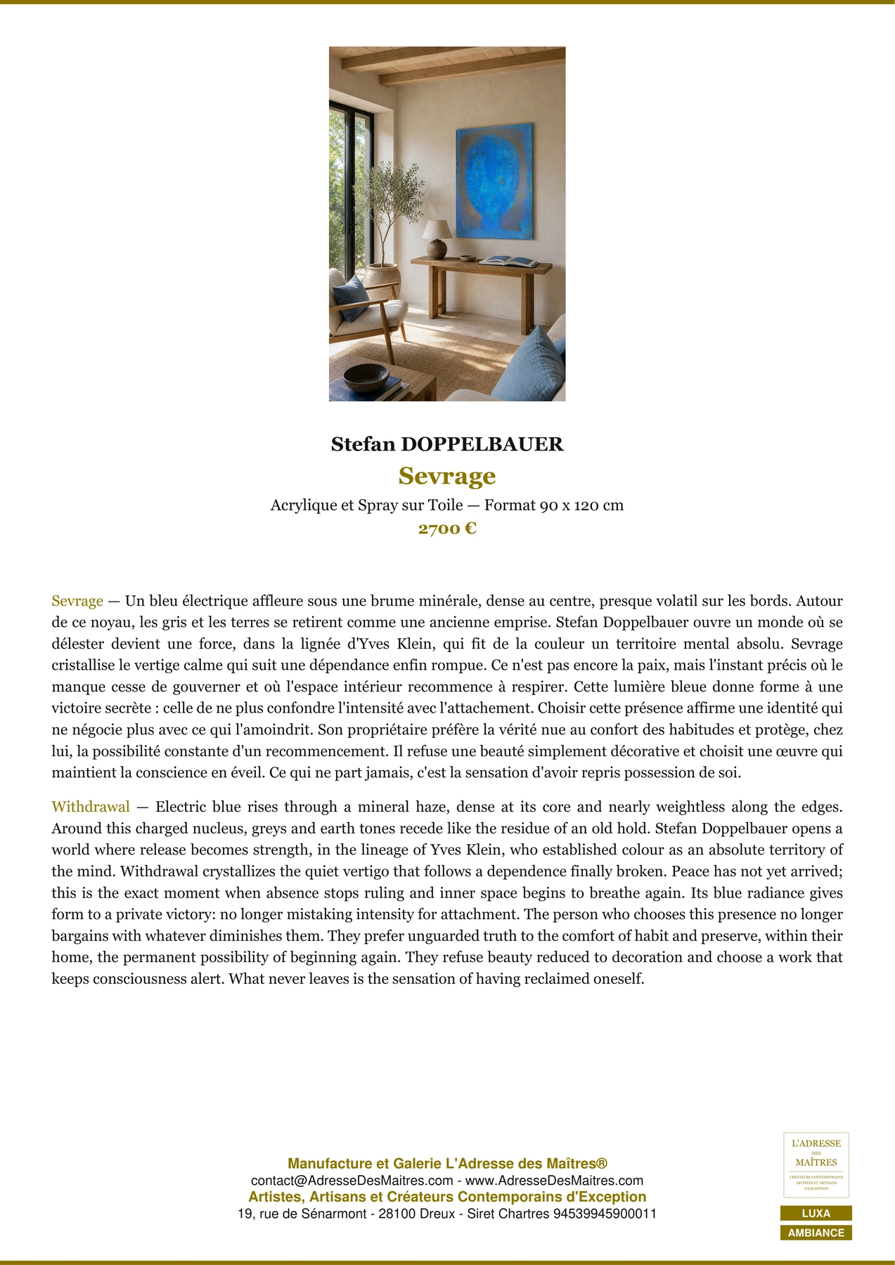 Fiche Premium Ambiance — Sevrage — Stefan DOPPELBAUER — L'Adresse des Maîtres®