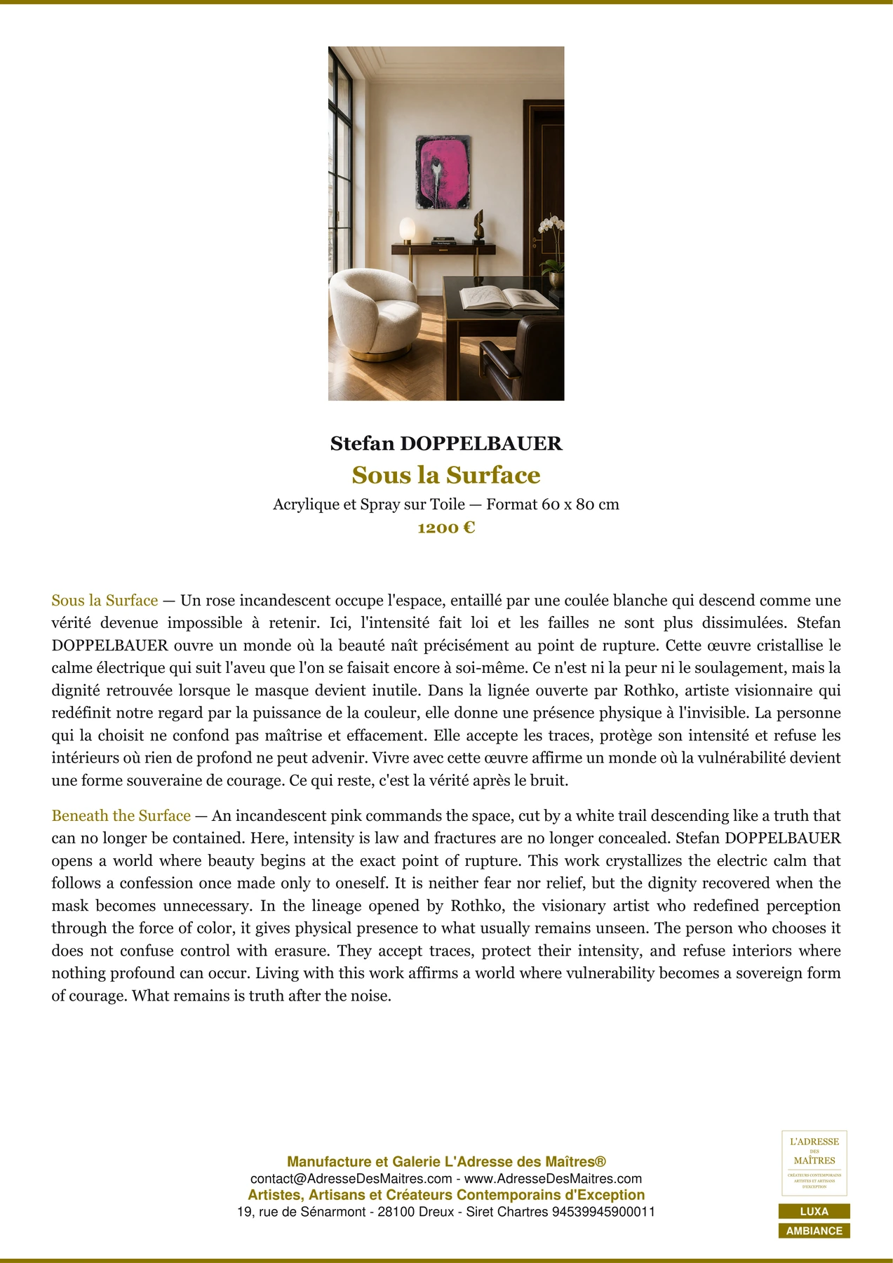 Fiche Premium Ambiance — Sous la Surface — Stefan DOPPELBAUER — L'Adresse des Maîtres®