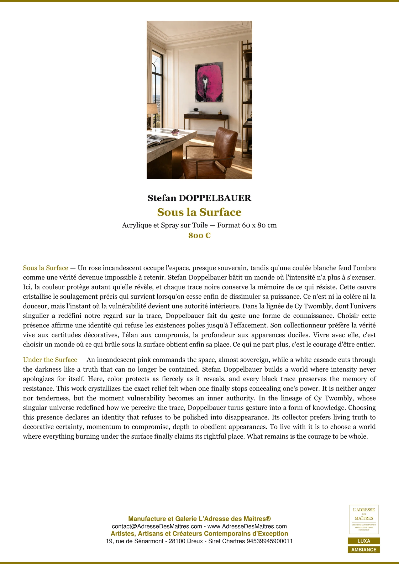 Fiche Premium Ambiance — Sous la Surface — Stefan DOPPELBAUER — L'Adresse des Maîtres®