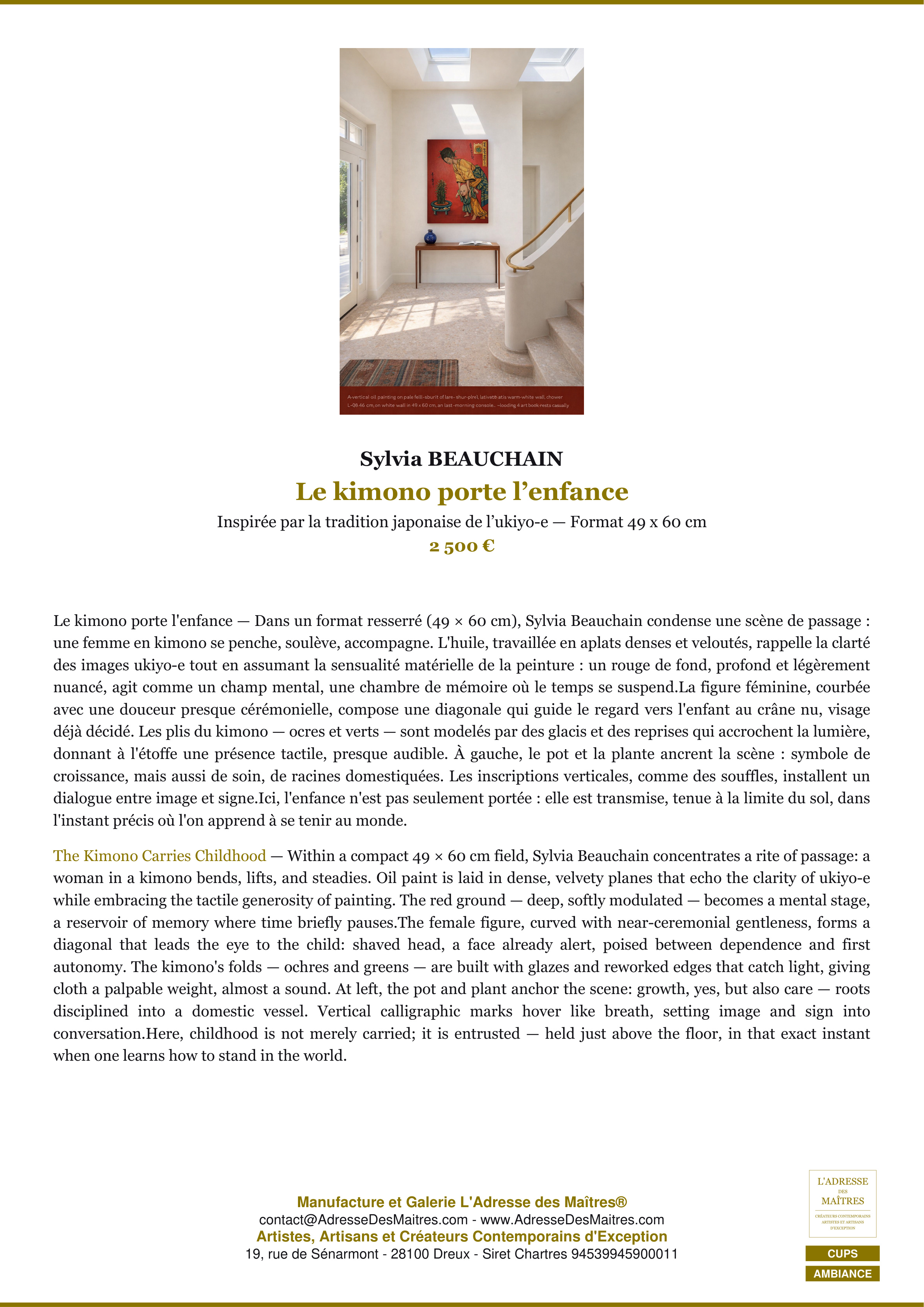 Fiche Premium Ambiance — Le kimono porte l’enfance — Sylvia BEAUCHAIN — L'Adresse des Maîtres®