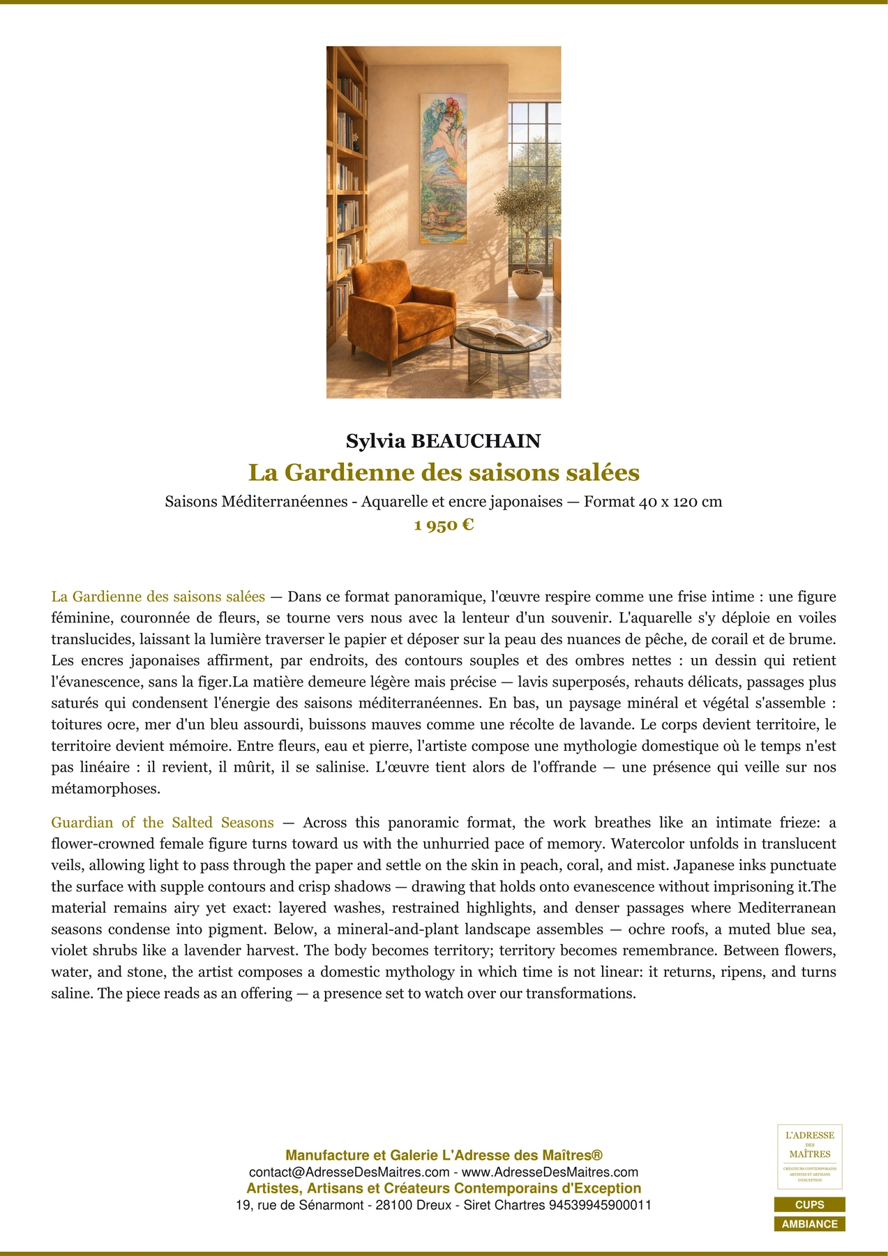 Fiche Premium Ambiance - La Gardienne des saisons salées - Sylvia BEAUCHAIN - L'Adresse des Maîtres®