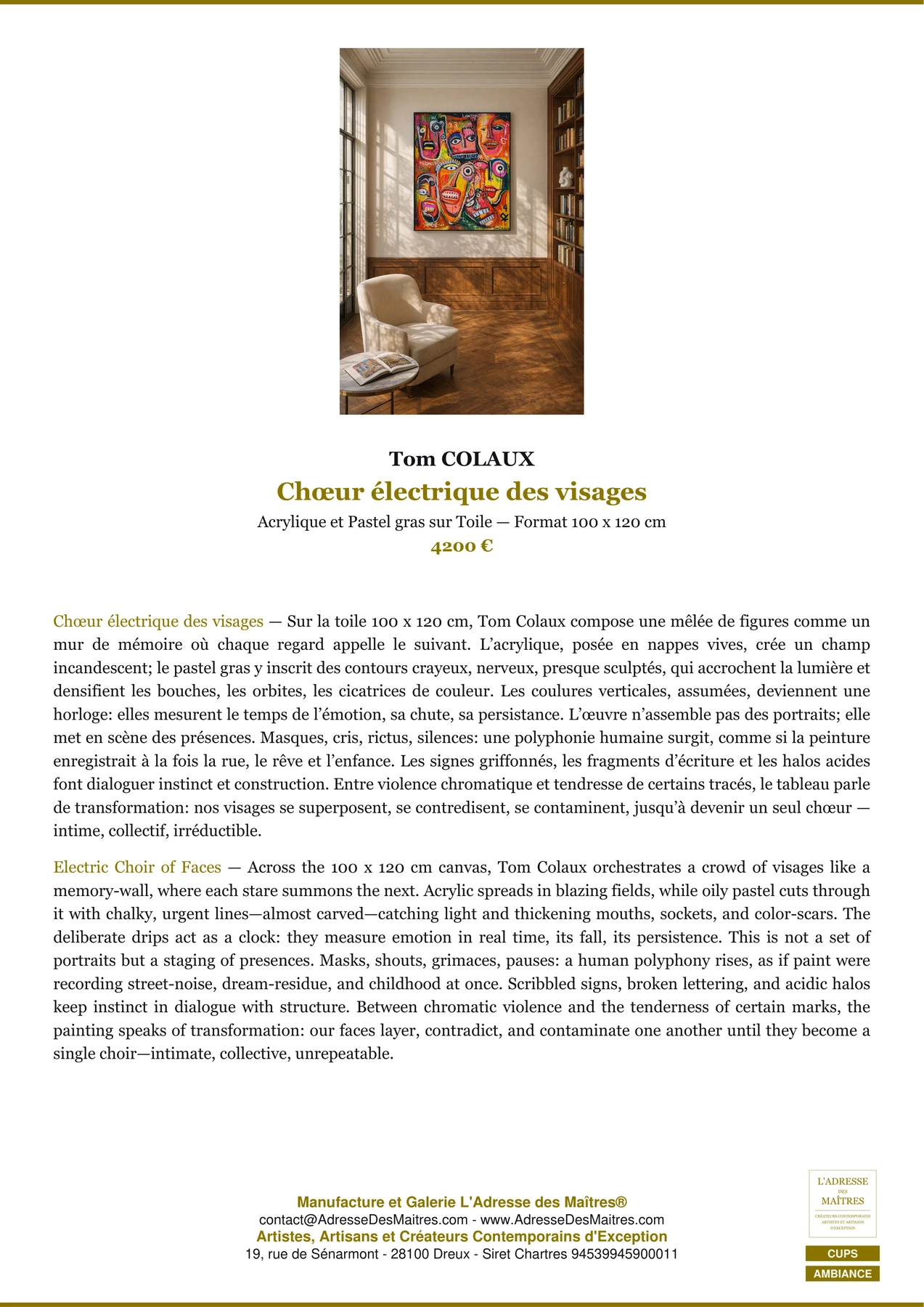 Fiche Premium Ambiance - Chœur électrique des visages - Tom COLAUX - L'Adresse des Maîtres®