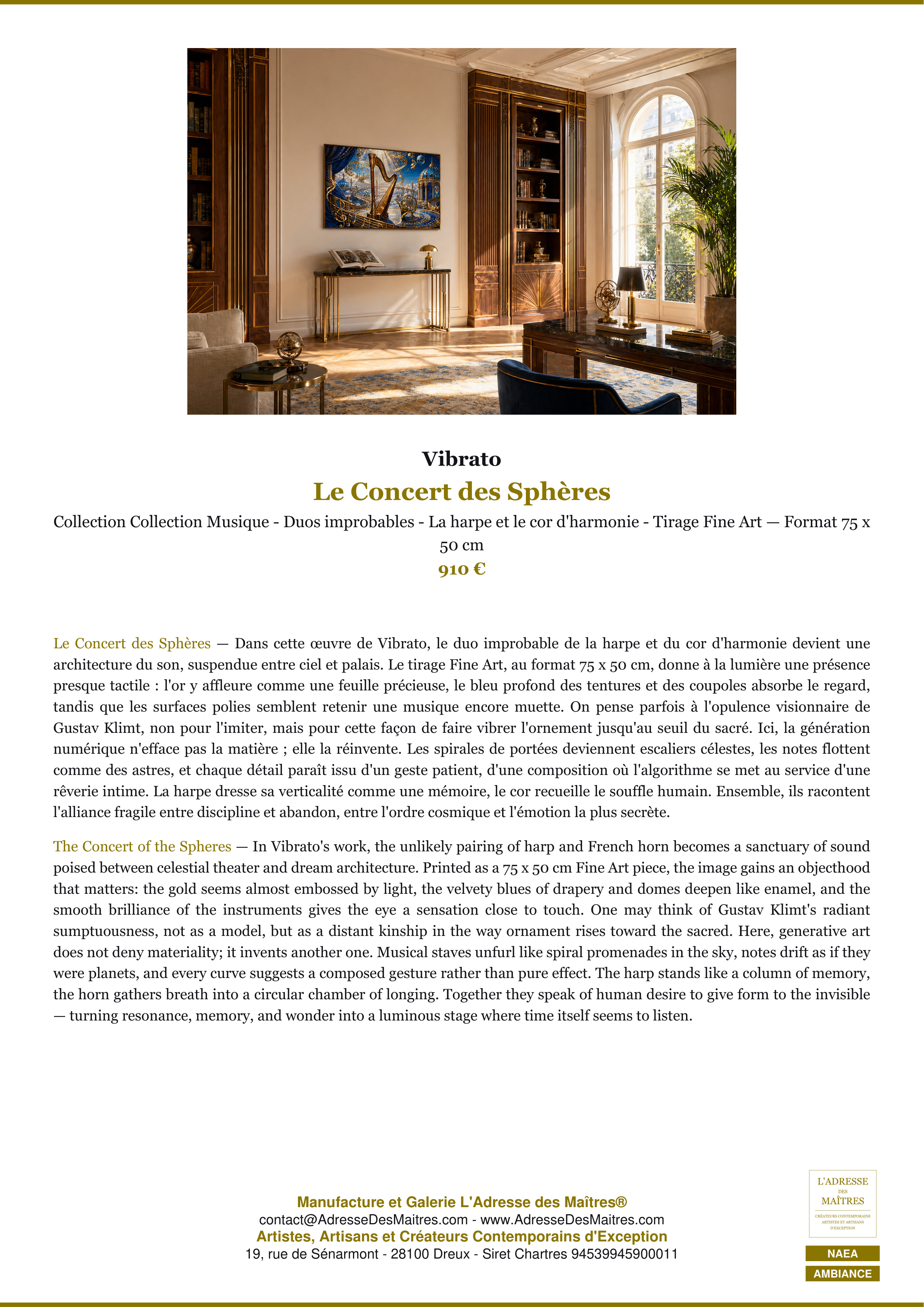 Fiche Premium Ambiance — Le Concert des Sphères — Vibrato — L'Adresse des Maîtres®