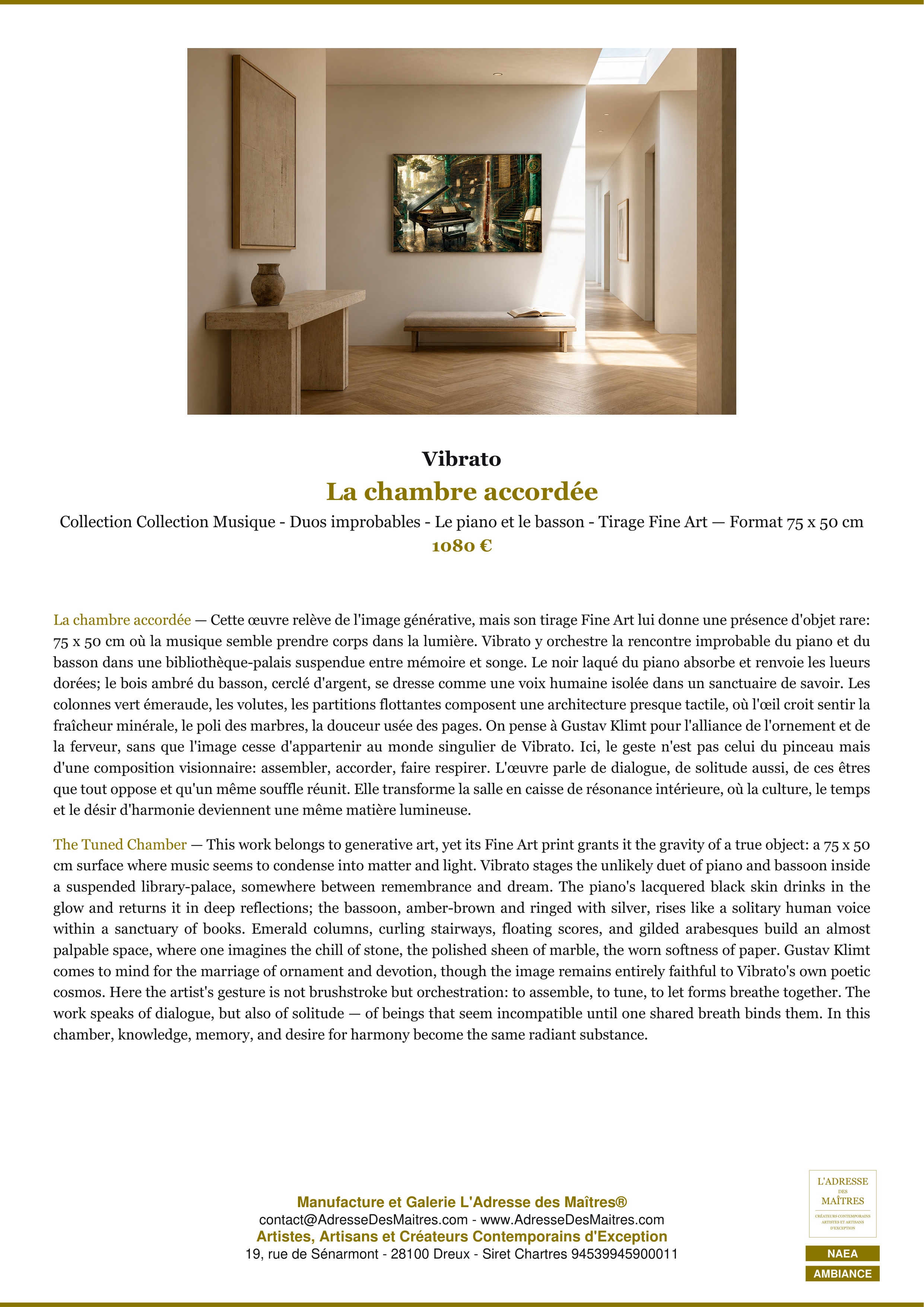 Fiche Premium Ambiance — La chambre accordée — Vibrato — L'Adresse des Maîtres®