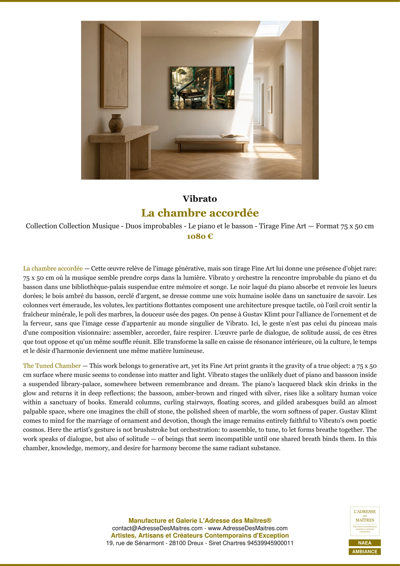Fiche Premium Ambiance - La chambre accordée - Vibrato - L'Adresse des Maîtres®