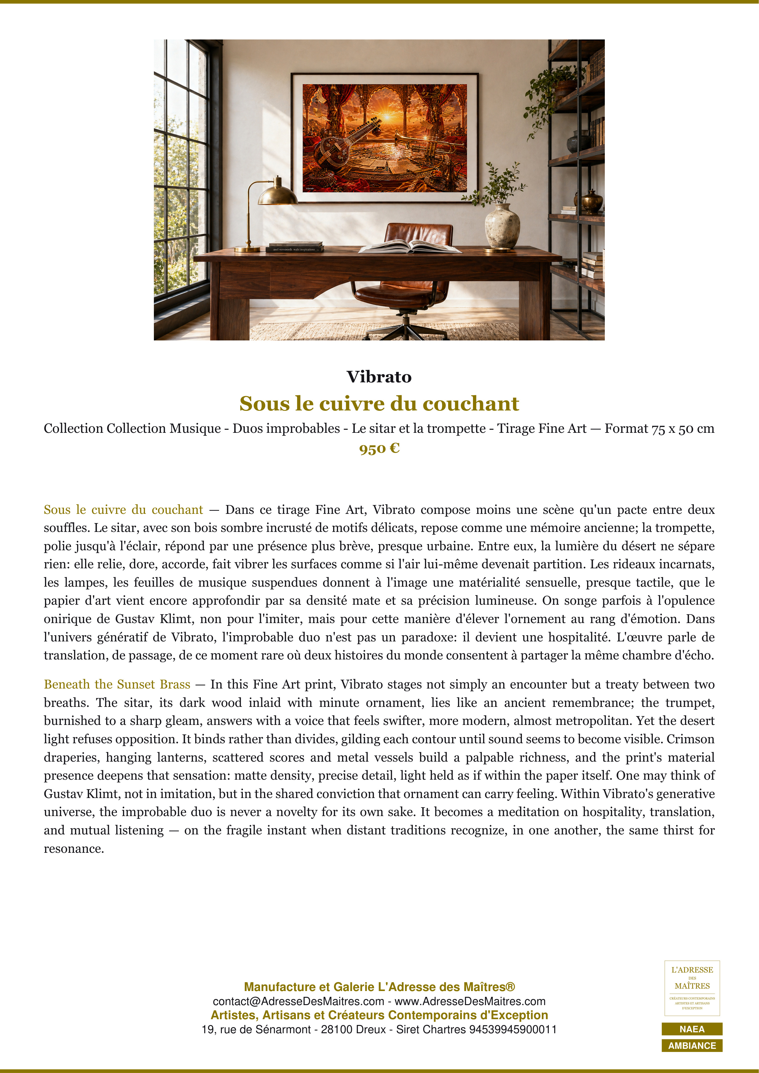 Fiche Premium Ambiance — Sous le cuivre du couchant — Vibrato — L'Adresse des Maîtres®