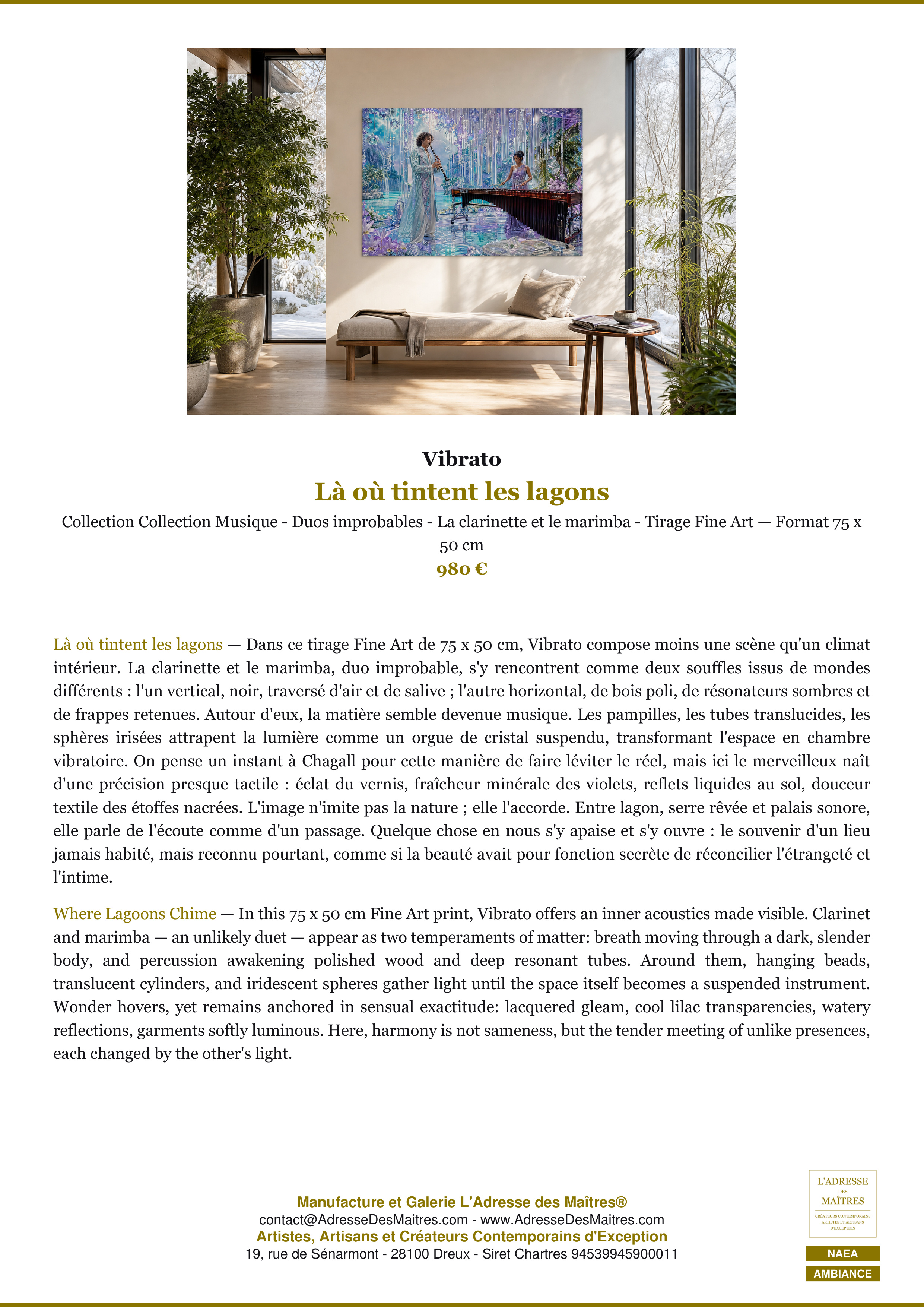 Fiche Premium Ambiance — Là où tintent les lagons — Vibrato — L'Adresse des Maîtres®