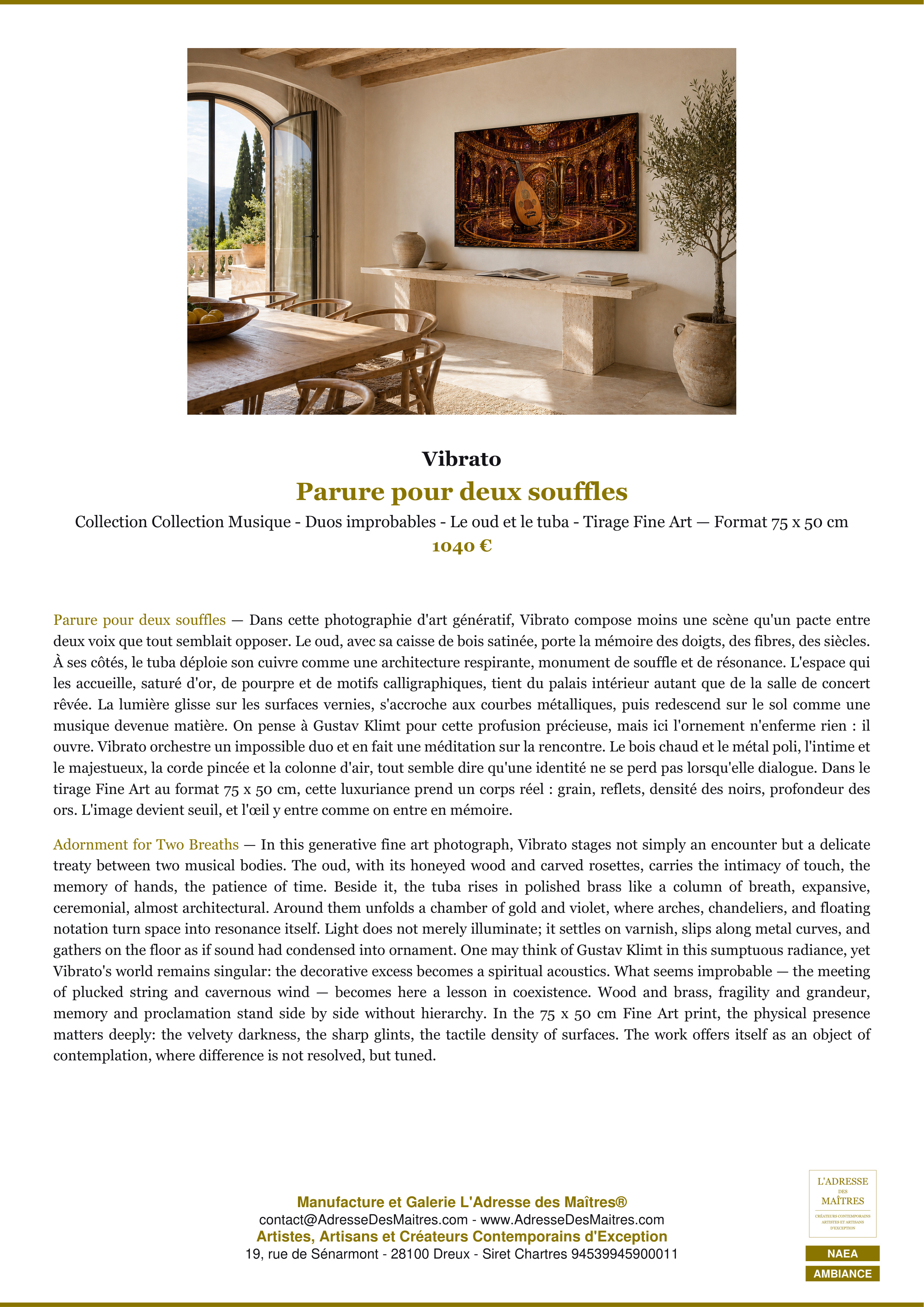 Fiche Premium Ambiance — Parure pour deux souffles — Vibrato — L'Adresse des Maîtres®