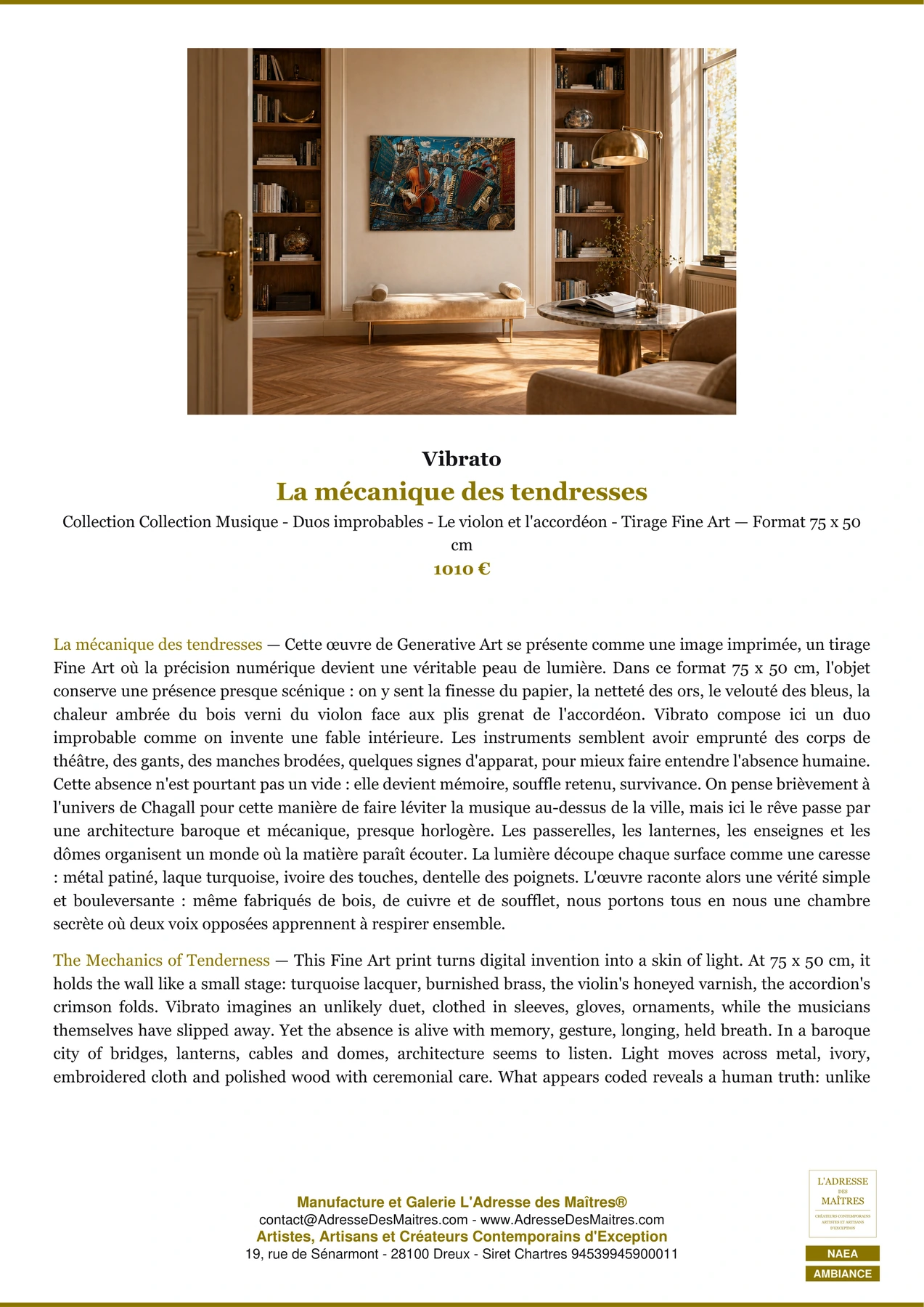 Fiche Premium Ambiance - La mécanique des tendresses - Vibrato - L'Adresse des Maîtres®