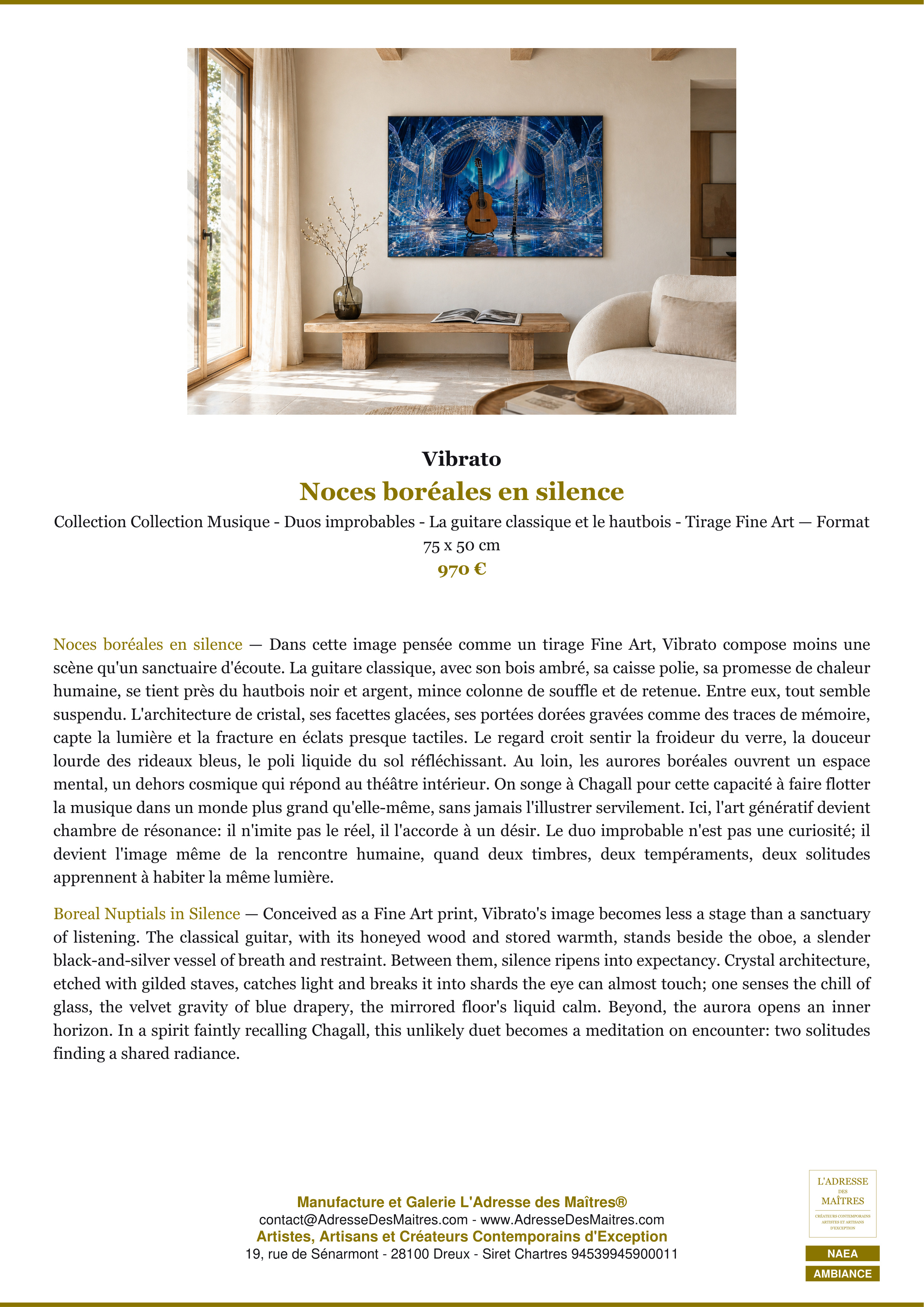 Fiche Premium Ambiance — Noces boréales en silence — Vibrato — L'Adresse des Maîtres®