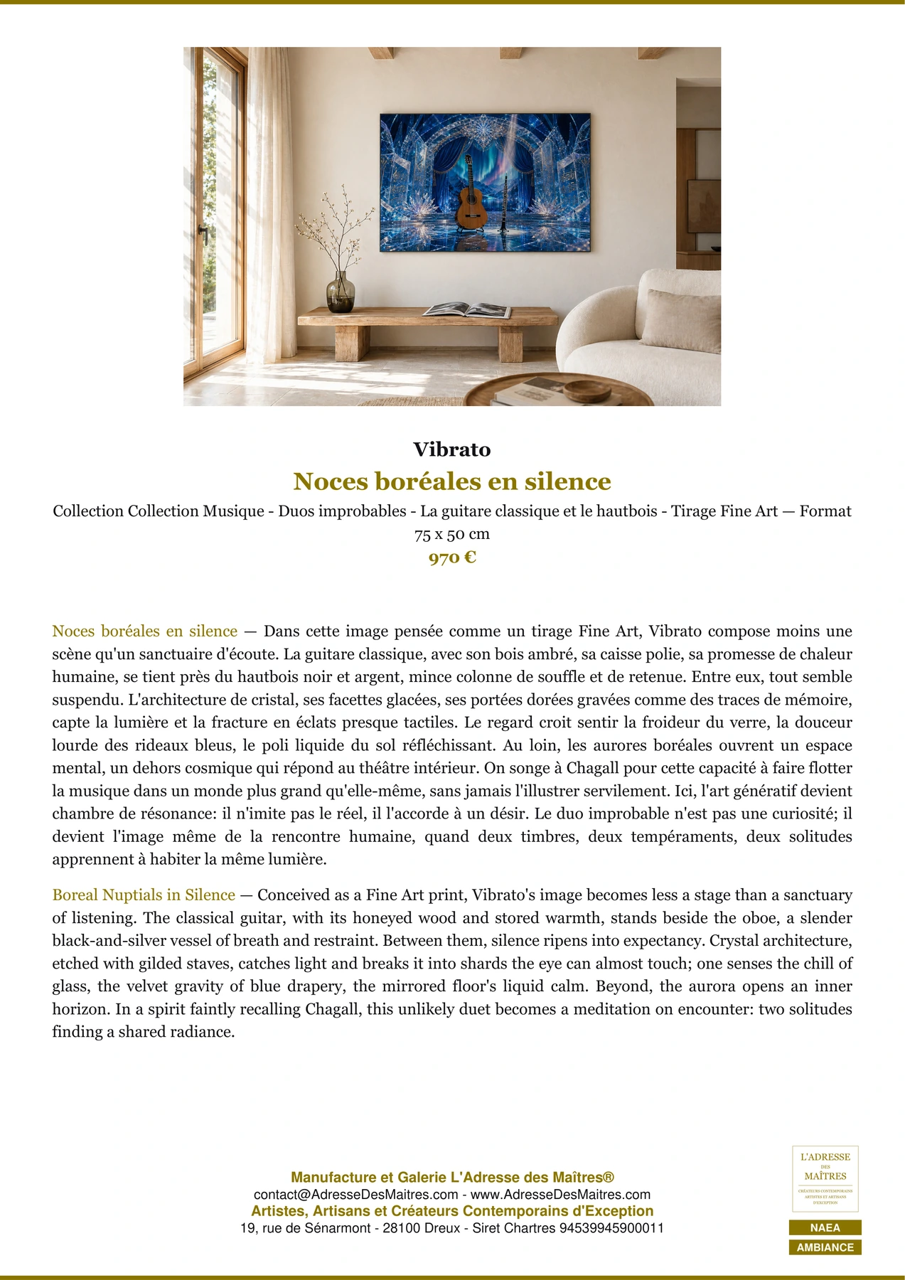 Fiche Premium Ambiance - Noces boréales en silence - Vibrato - L'Adresse des Maîtres®