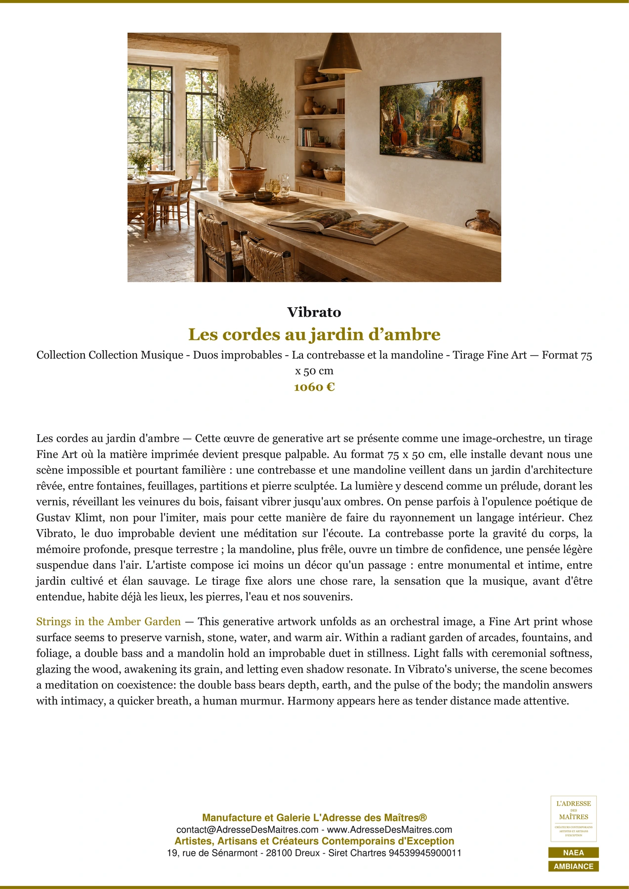 Fiche Premium Ambiance - Les cordes au jardin d’ambre - Vibrato - L'Adresse des Maîtres®