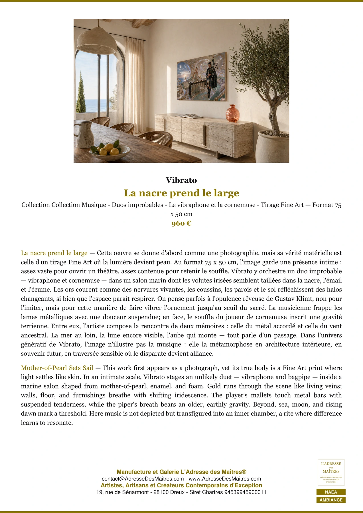 Fiche Premium Ambiance - La nacre prend le large - Vibrato - L'Adresse des Maîtres®