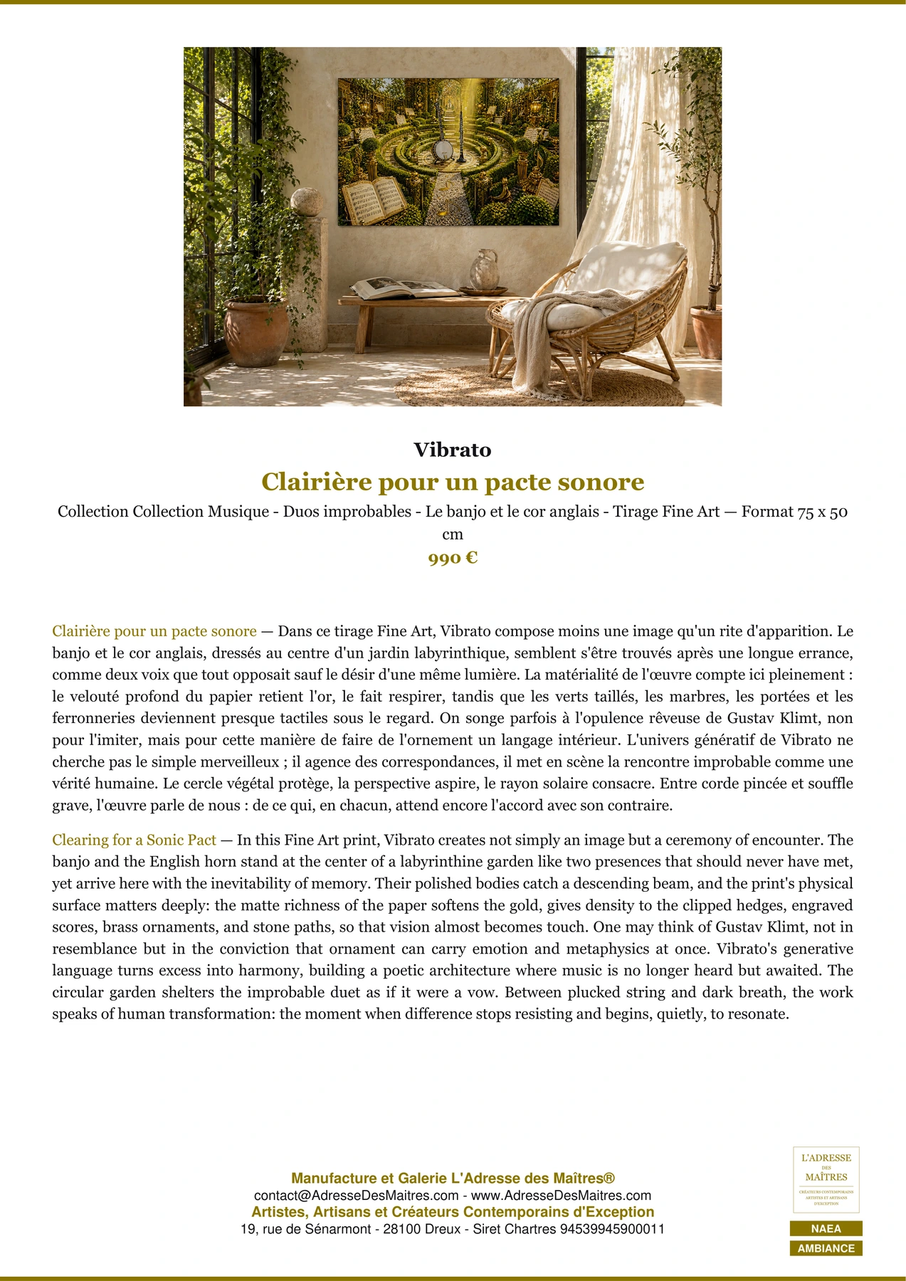 Fiche Premium Ambiance - Clairière pour un pacte sonore - Vibrato - L'Adresse des Maîtres®
