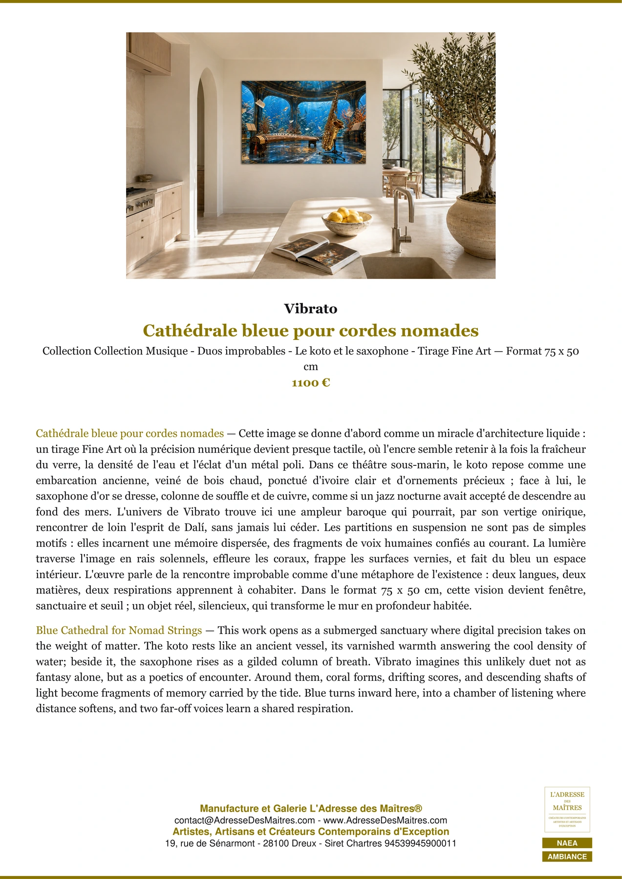 Fiche Premium Ambiance - Cathédrale bleue pour cordes nomades - Vibrato - L'Adresse des Maîtres®
