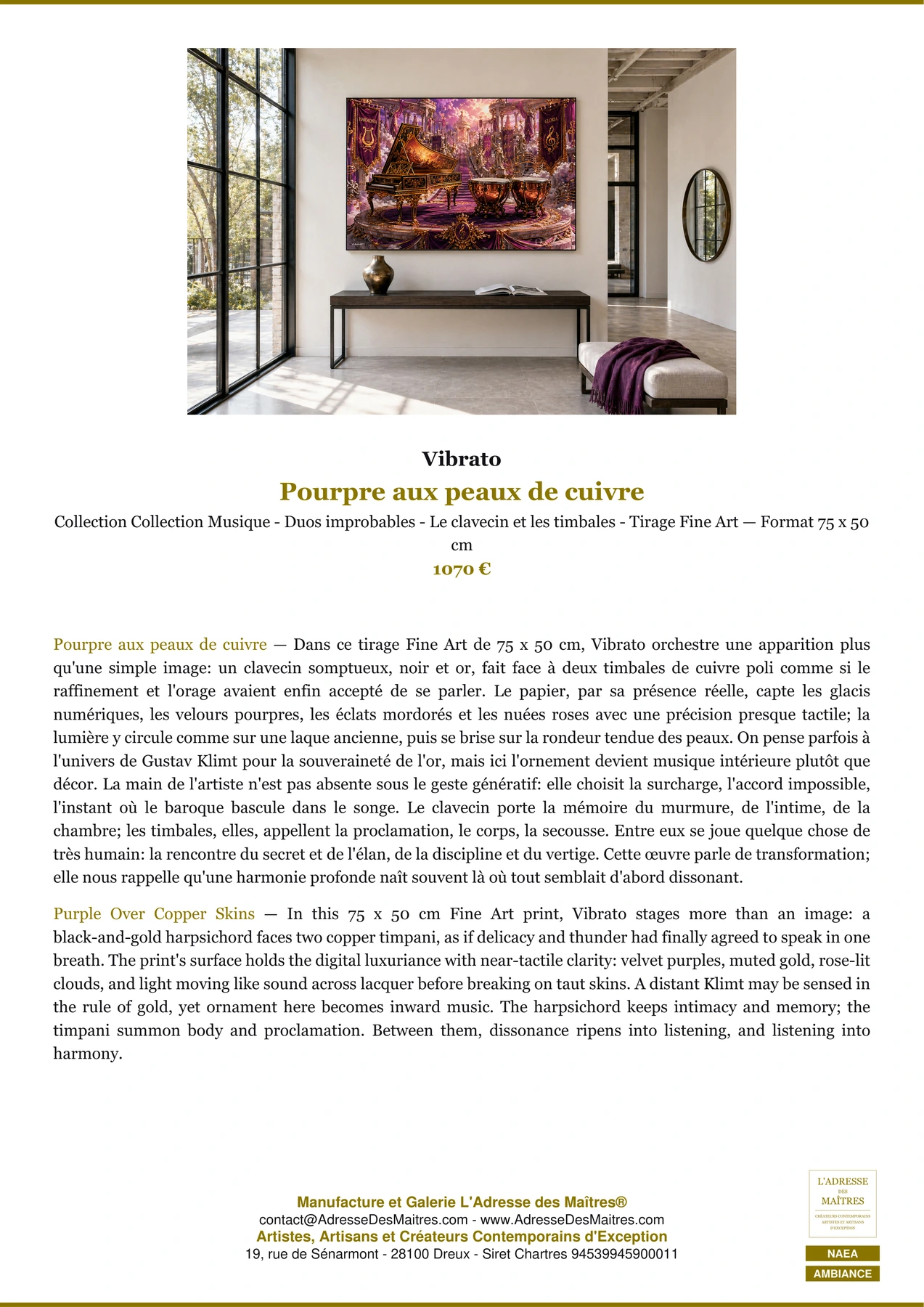 Fiche Premium Ambiance - Pourpre aux peaux de cuivre - Vibrato - L'Adresse des Maîtres®