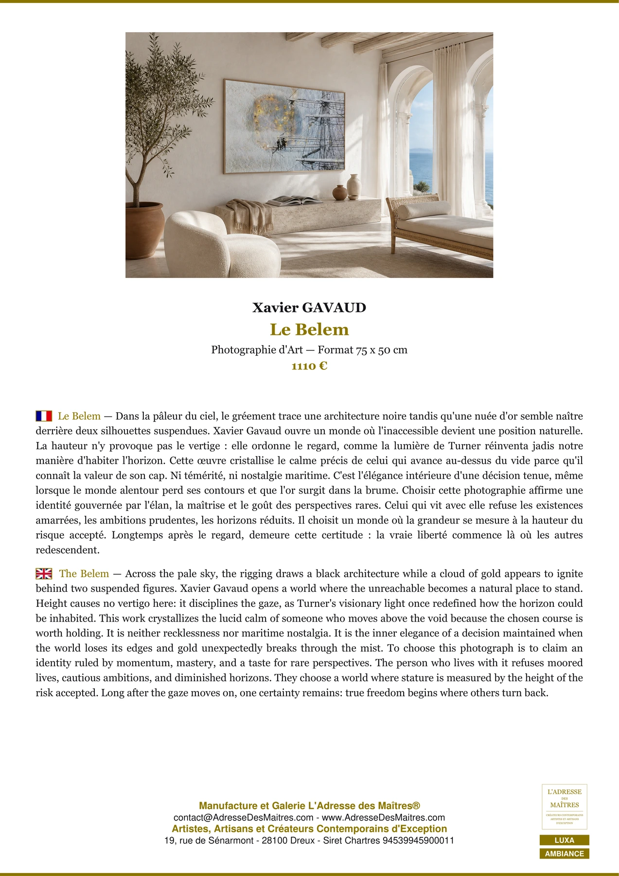 Fiche Premium Ambiance - Le Belem - Xavier GAVAUD - L'Adresse des Maîtres®