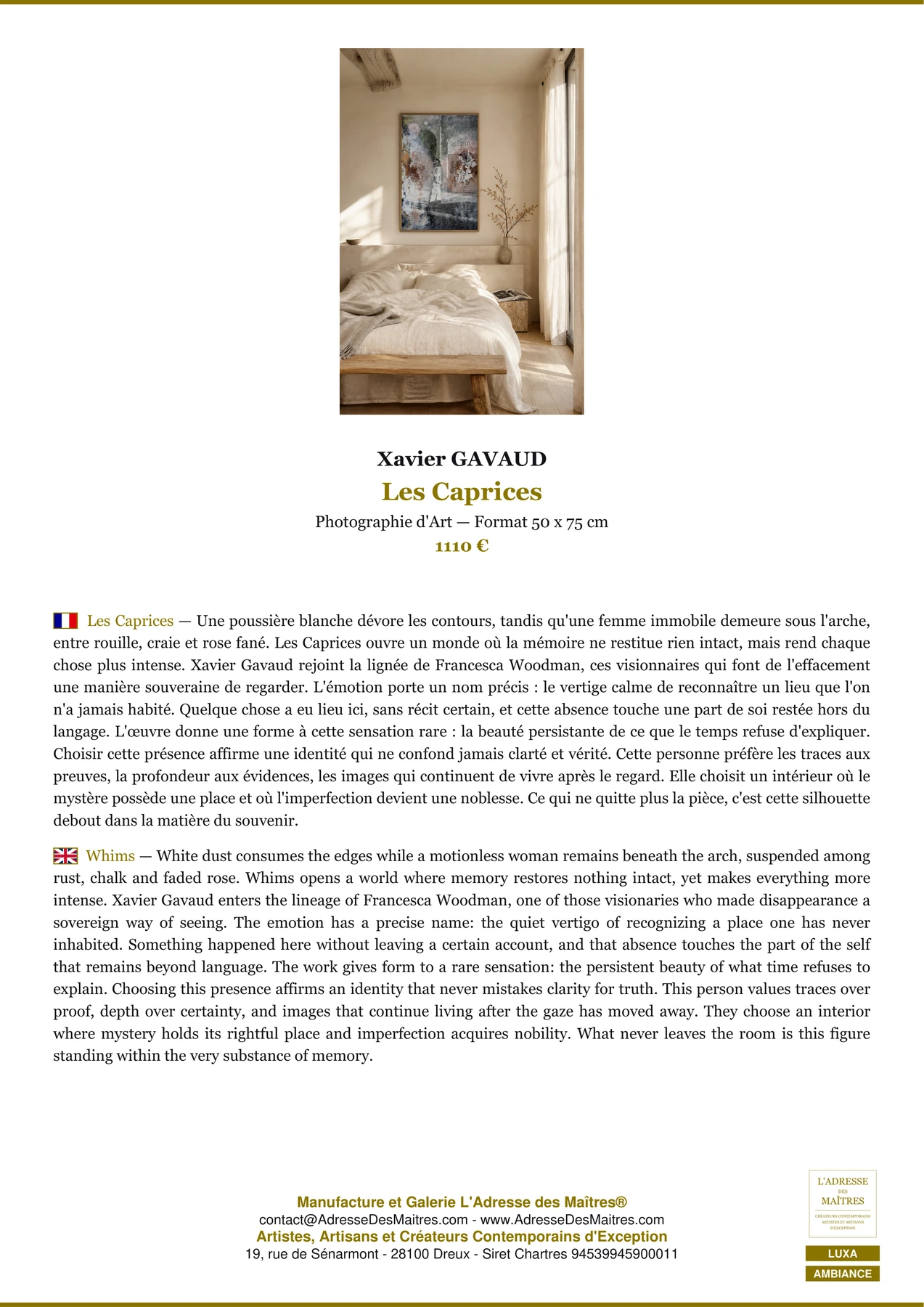 Fiche Premium Ambiance - Les Caprices - Xavier GAVAUD - L'Adresse des Maîtres®